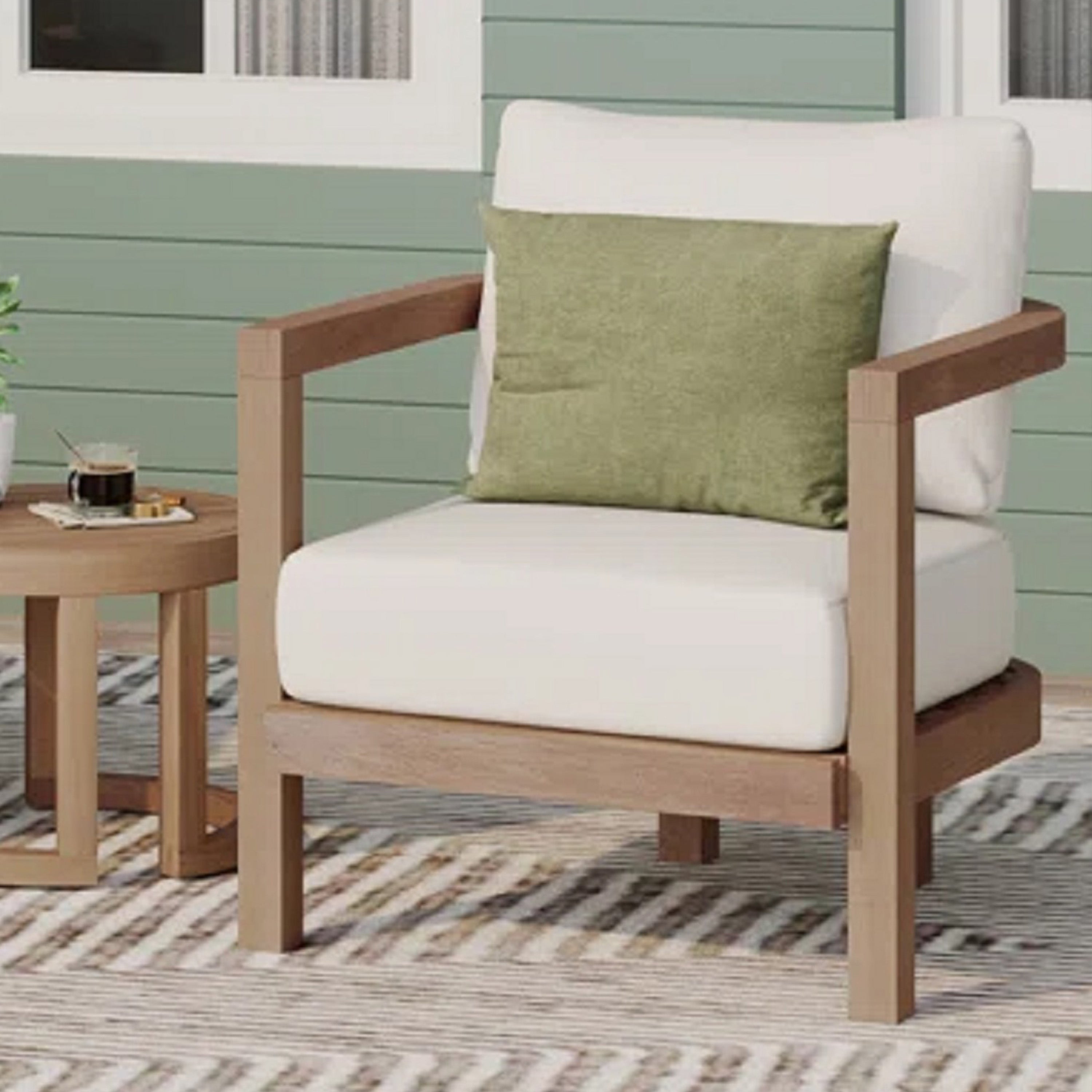 Outdoor Club Chair with Slat Panel Design and Back Cushion