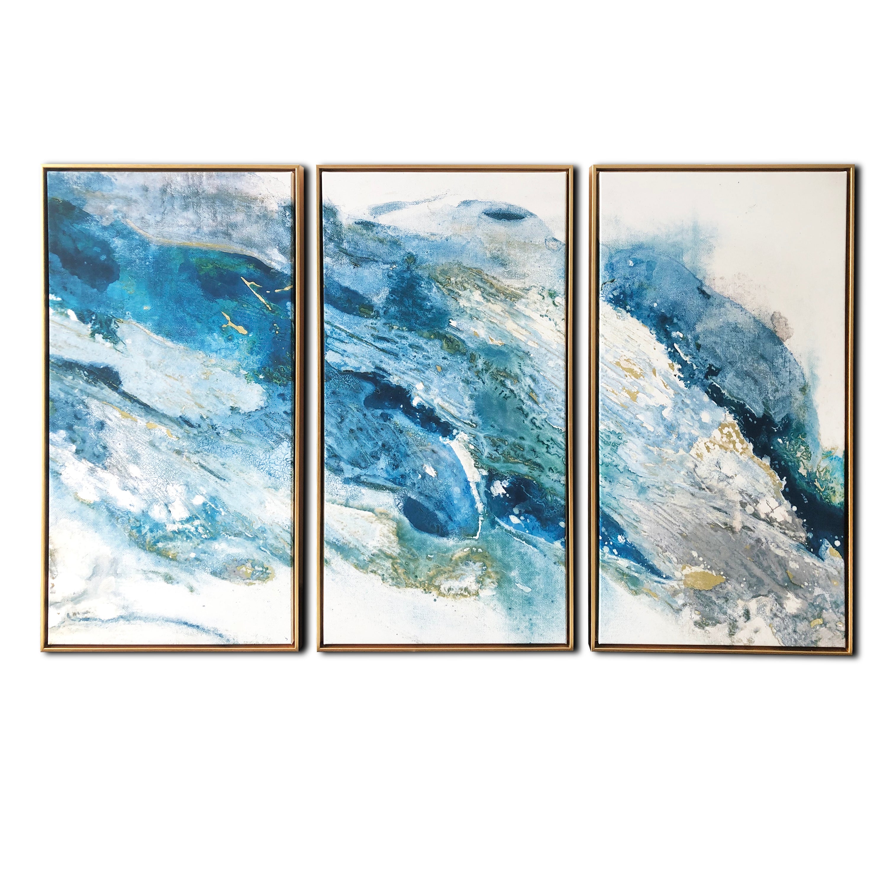 Abstract Turquoise Regalite 3-Piece Gold Framed Canvas Wall Art