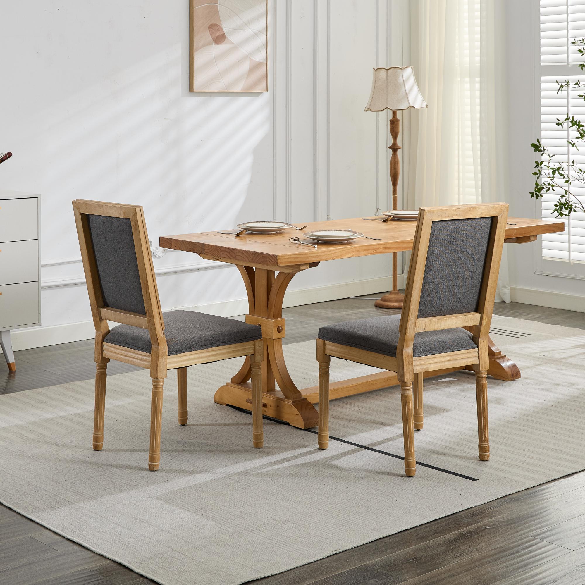 Louis French Country Dining Chairs with Square Upholstered Backrest, Set of 2