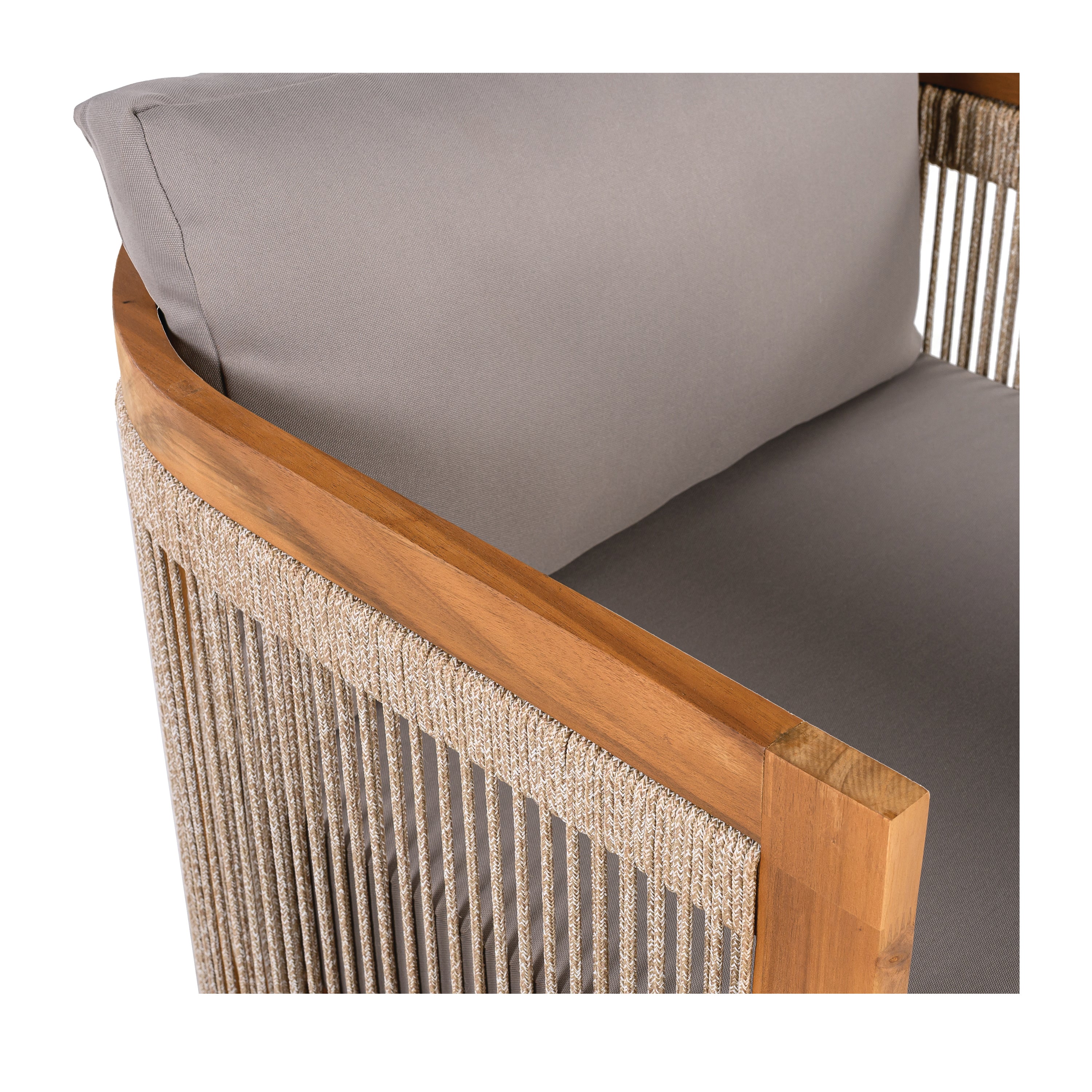 Sundara Acacia Wood Outdoor Club Chair with Handwoven Rope Accents