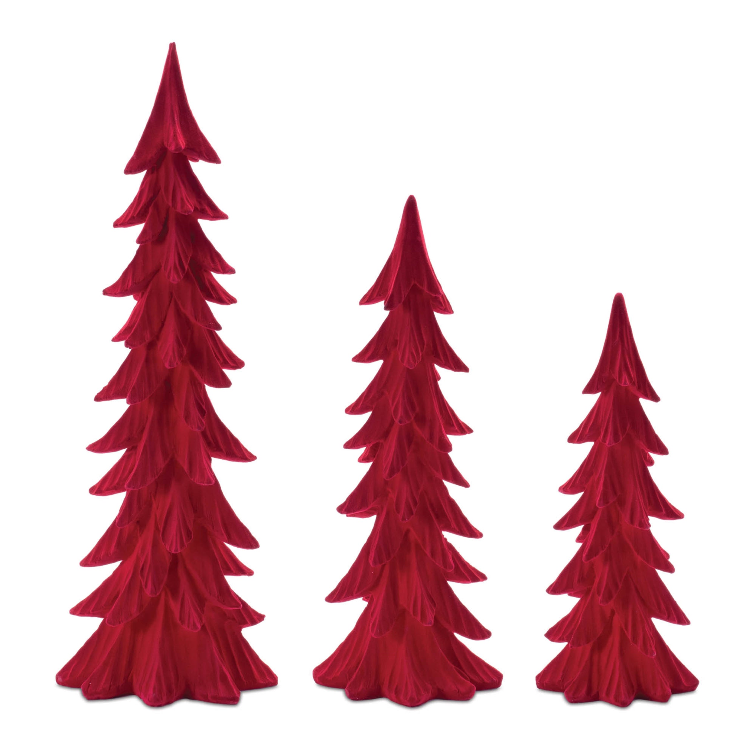Velvet Pine Tree in Red, Set of 3
