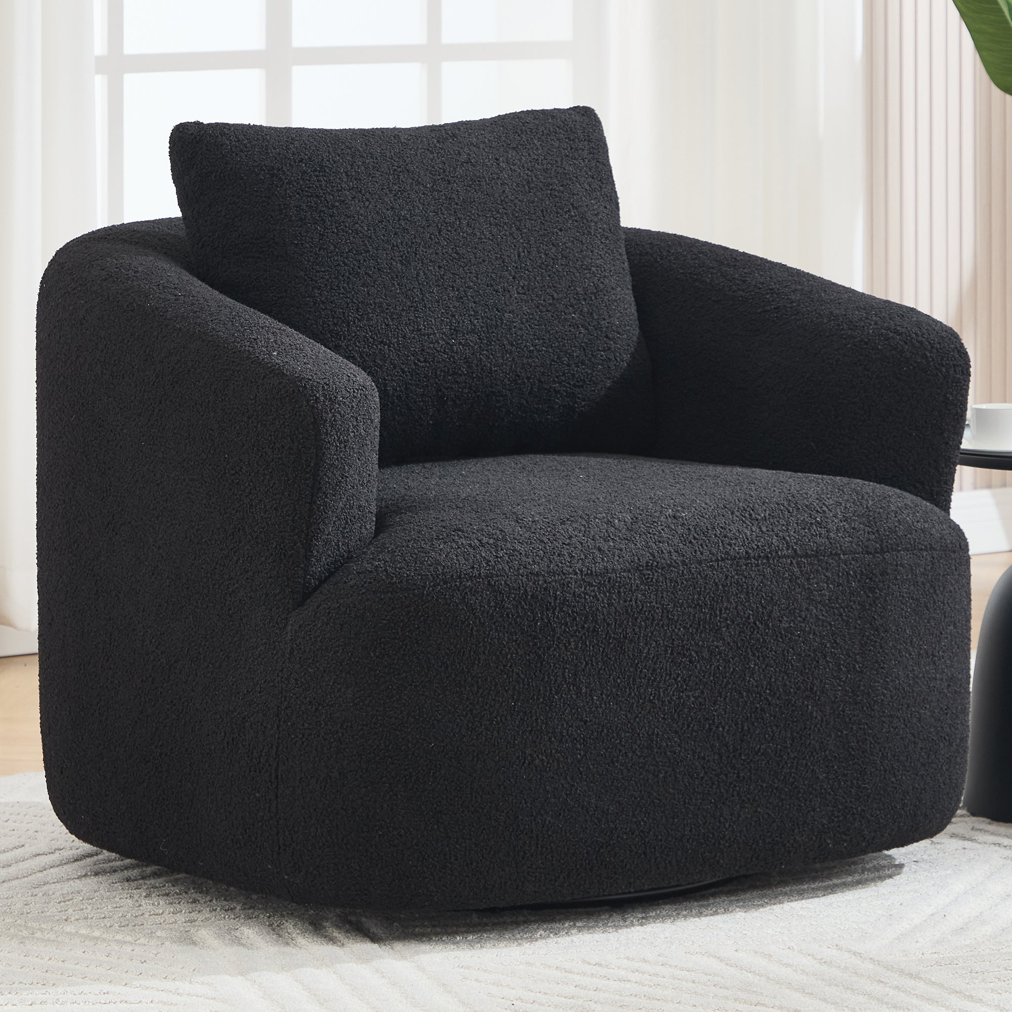 Teddy Fleece 360° Swivel Round Upholstered Comfy Accent Chair With Pillow