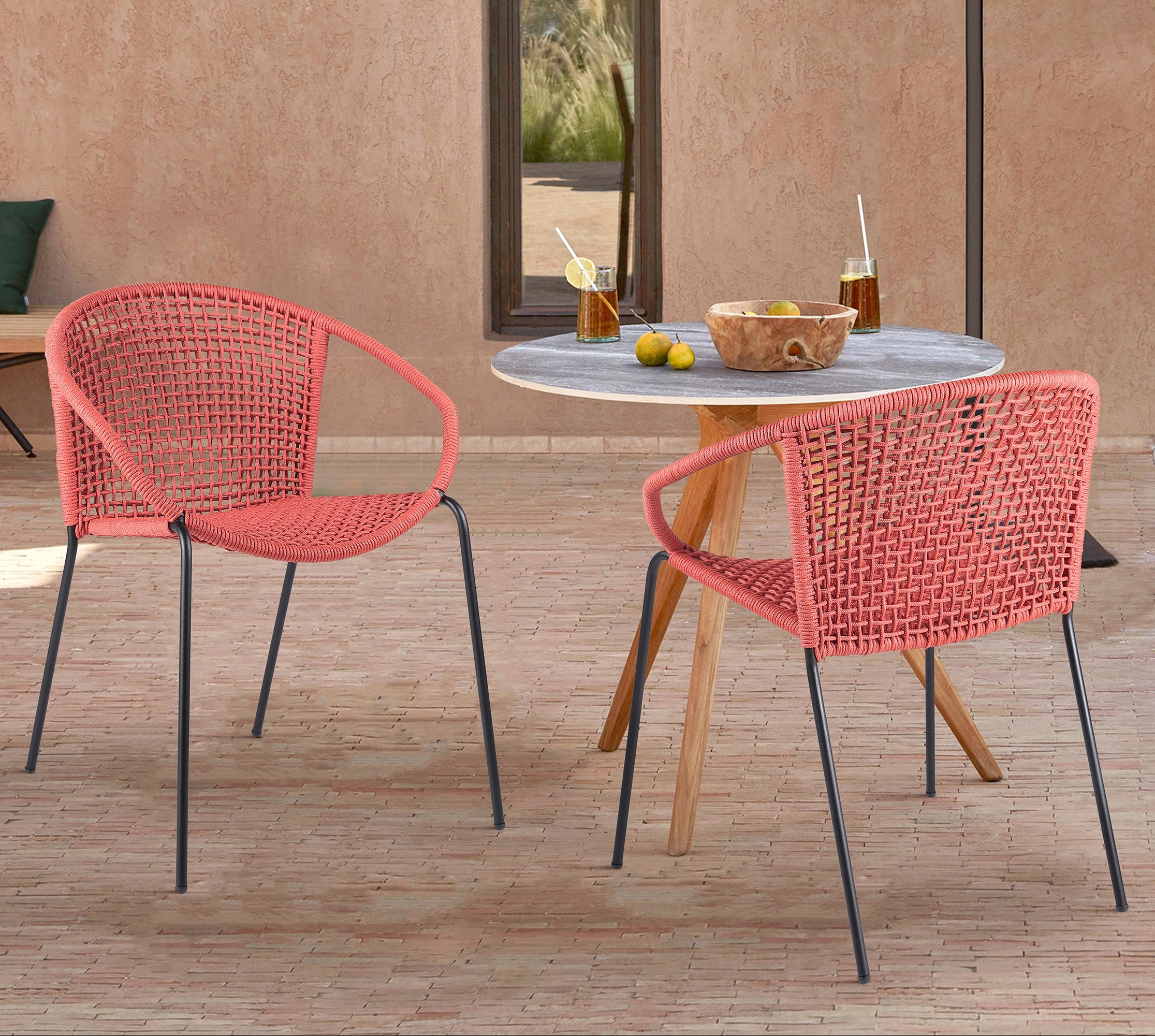 Quilla Indoor Outdoor Stackable Rope Dining Chairs, Set of 2