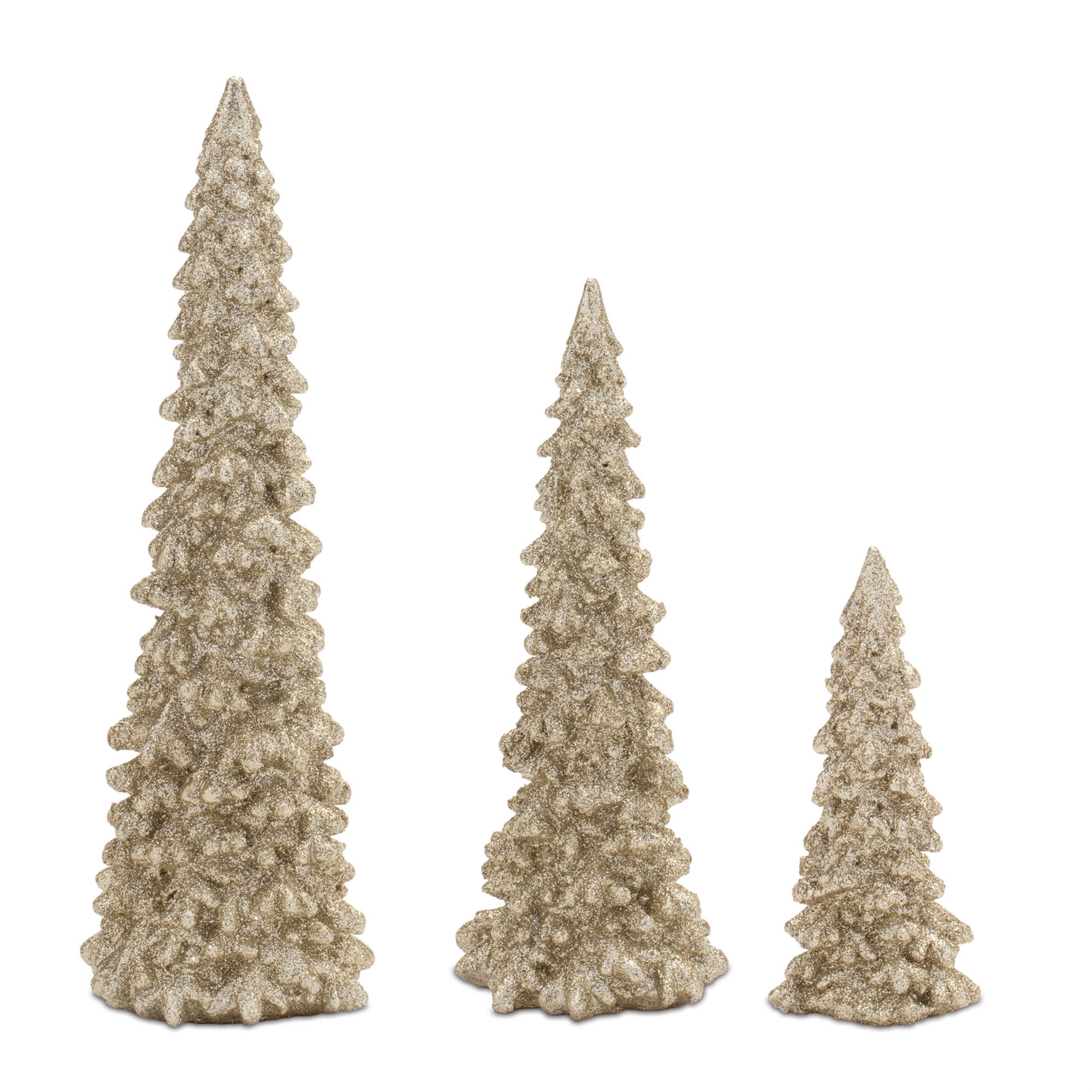 Glittered Pine Tree in Gold, Set of 3