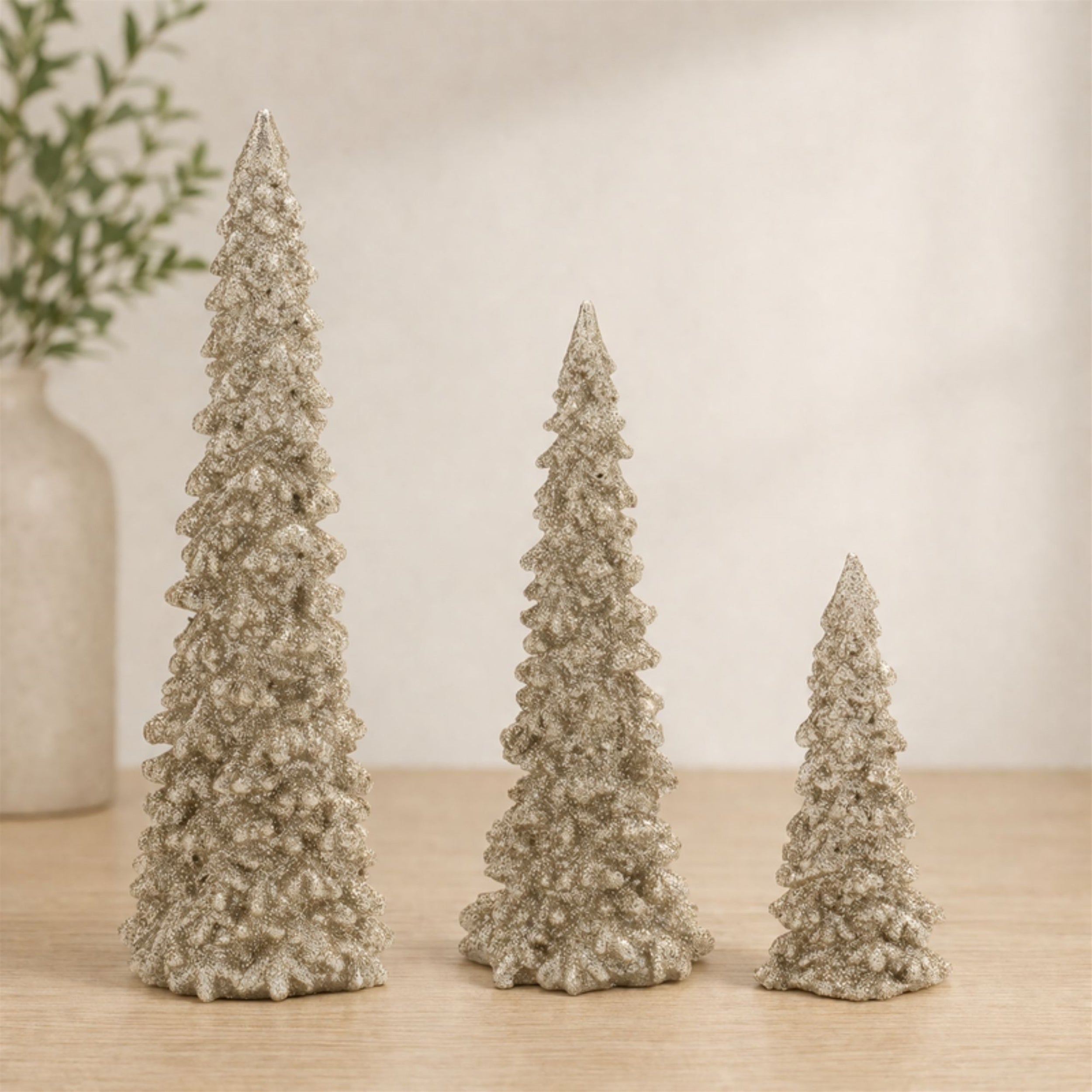 Glittered Pine Tree in Gold, Set of 3