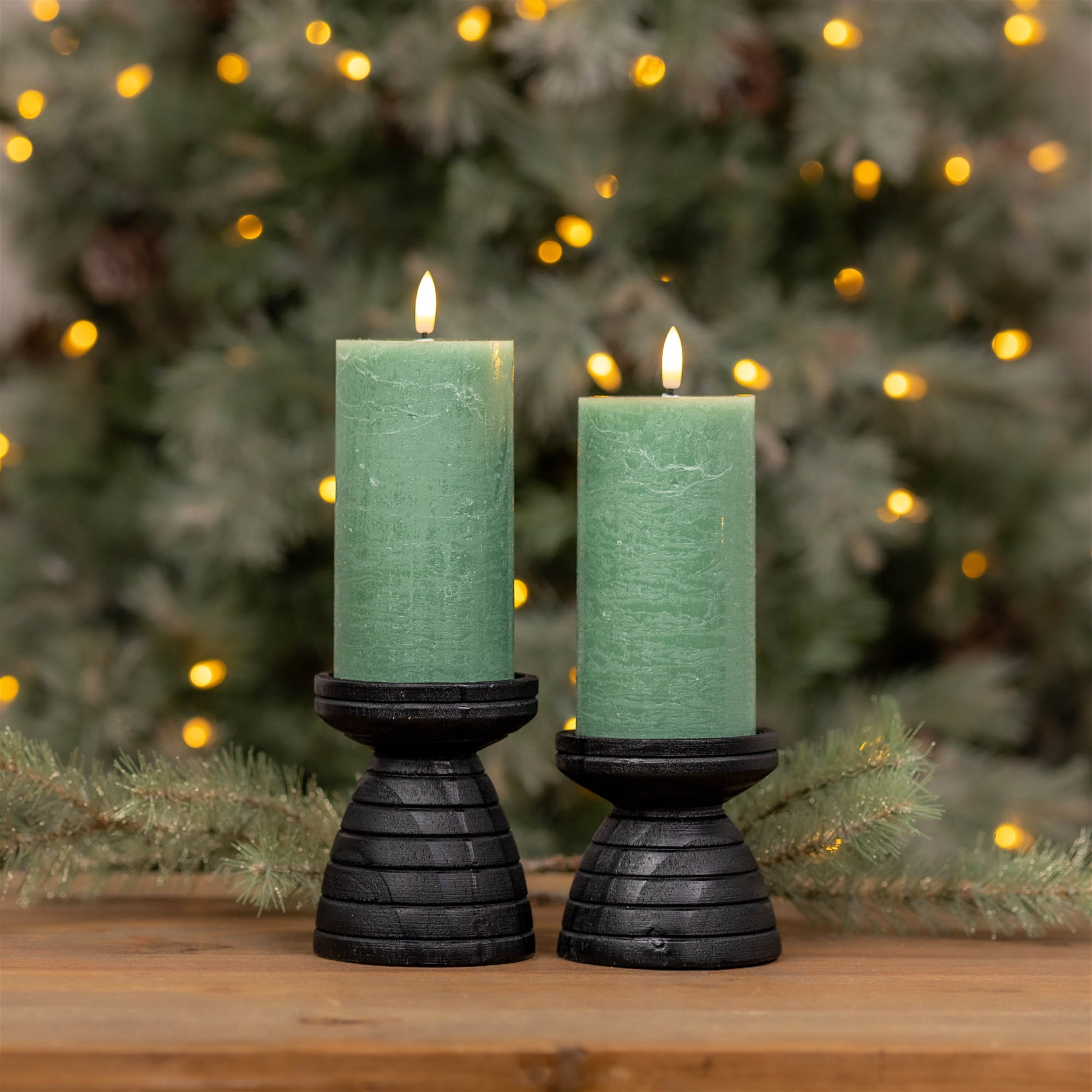 FIA Wick Green Pillar Candle, Set of 2