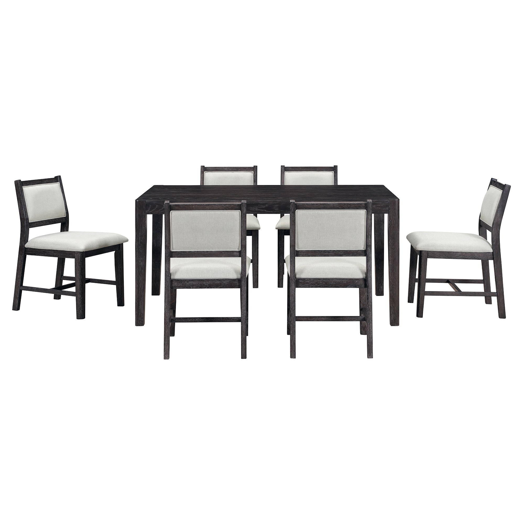 7-Piece Retro Dining Table Set with 6 Upholstered Chairs