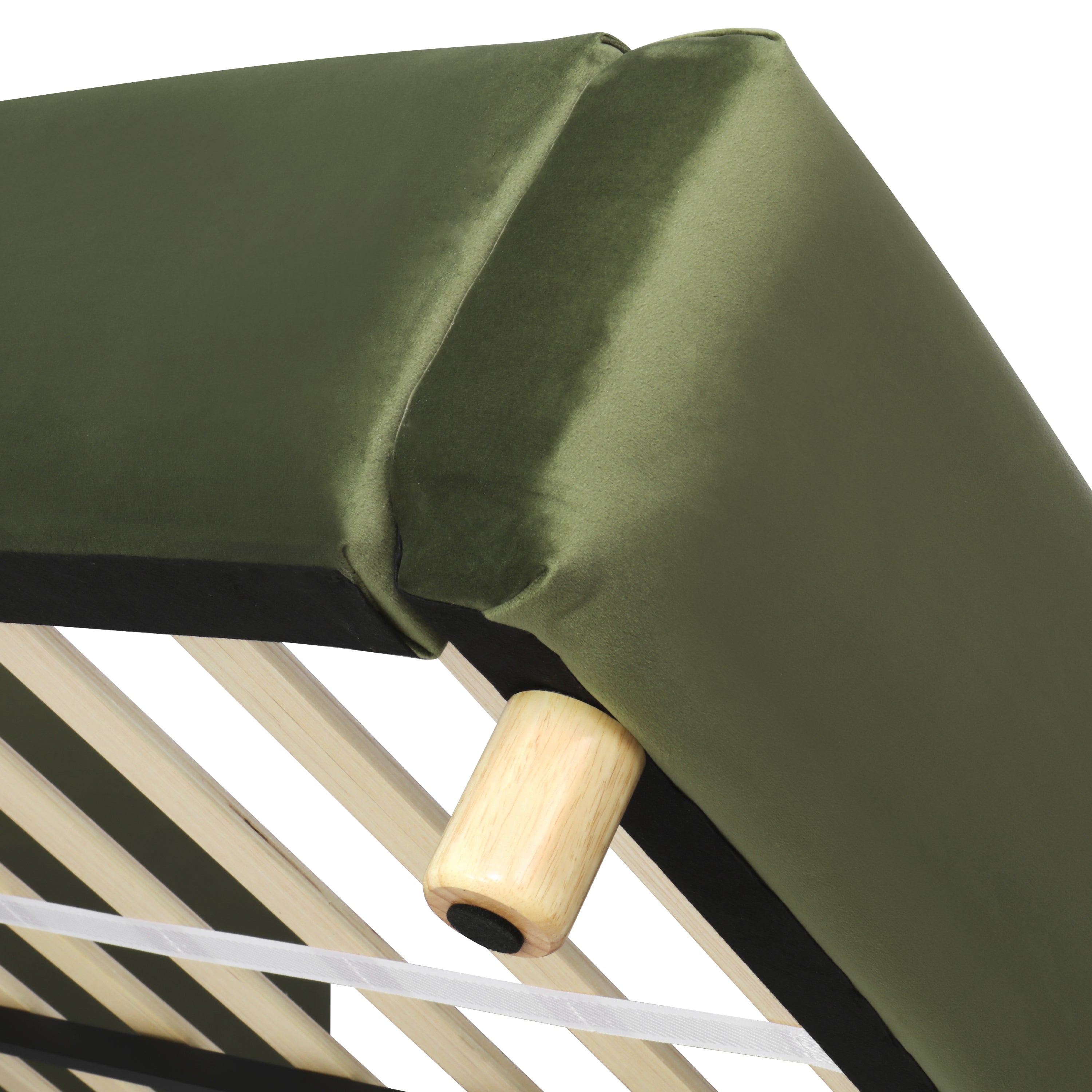 Olive Green Velvet Upholstered Platform Bed with Curve-Shaped Design Headboard