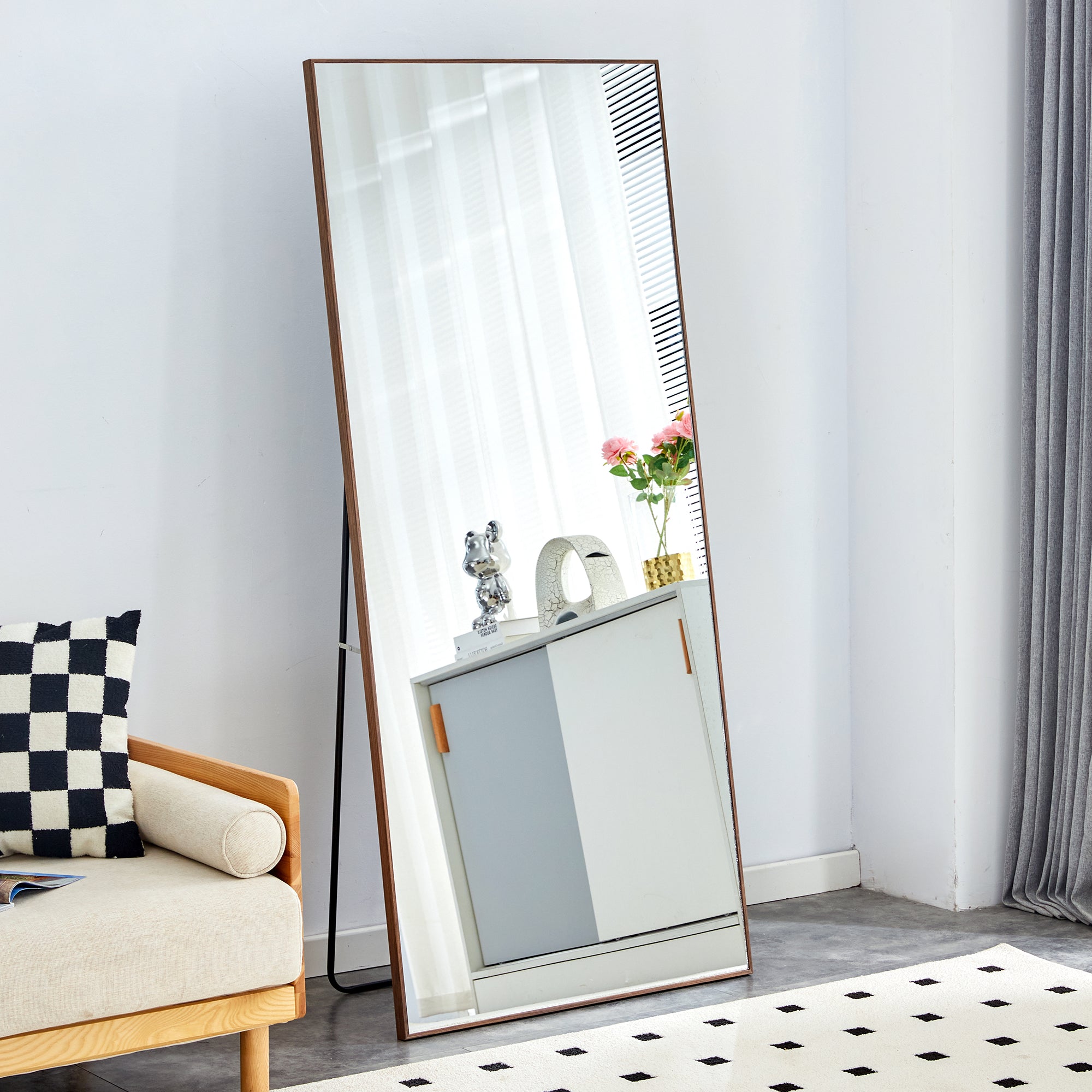 71" Mirror with Metal Stand and Solid Wood Frame