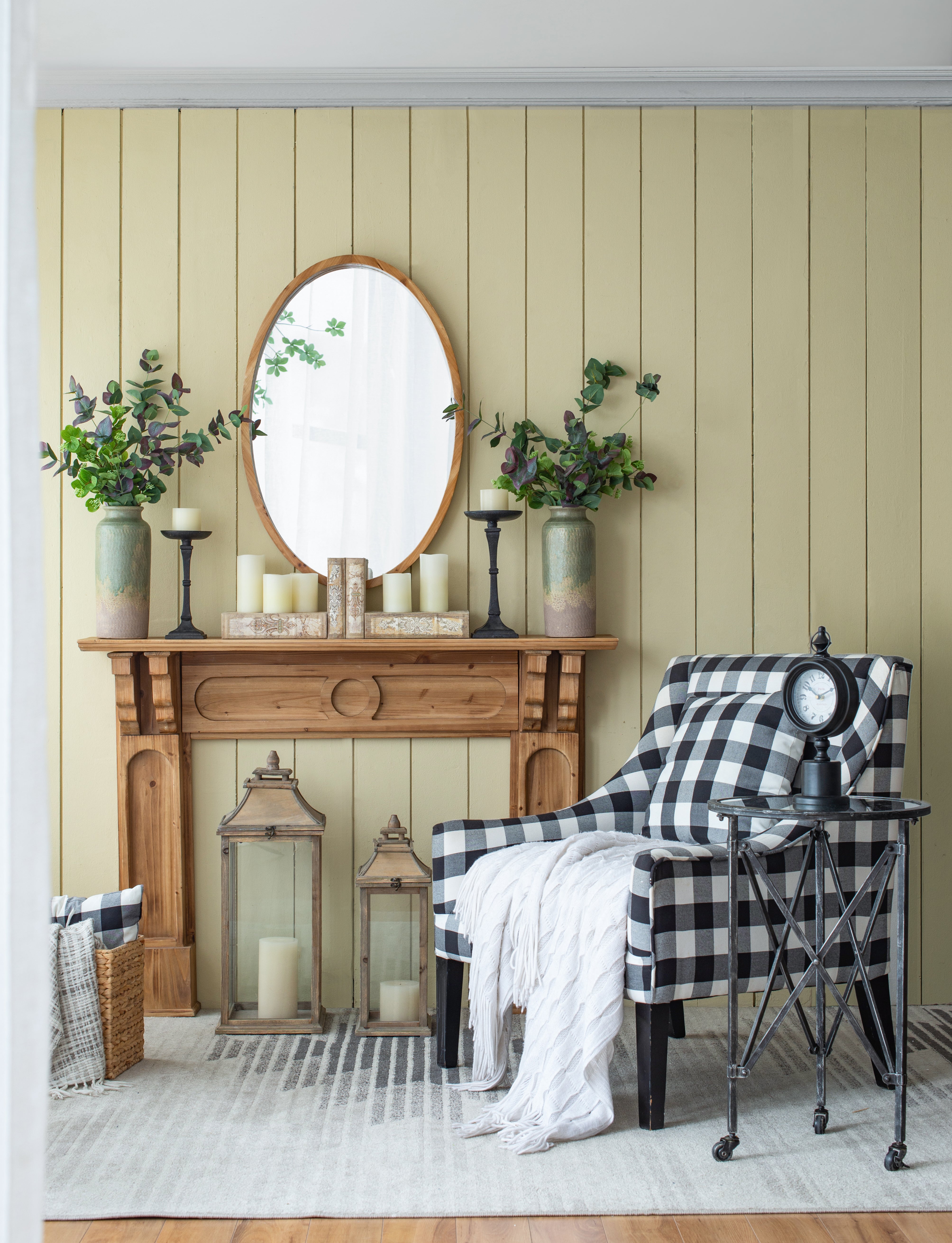 Oval Wall Mirror with Wood Frame