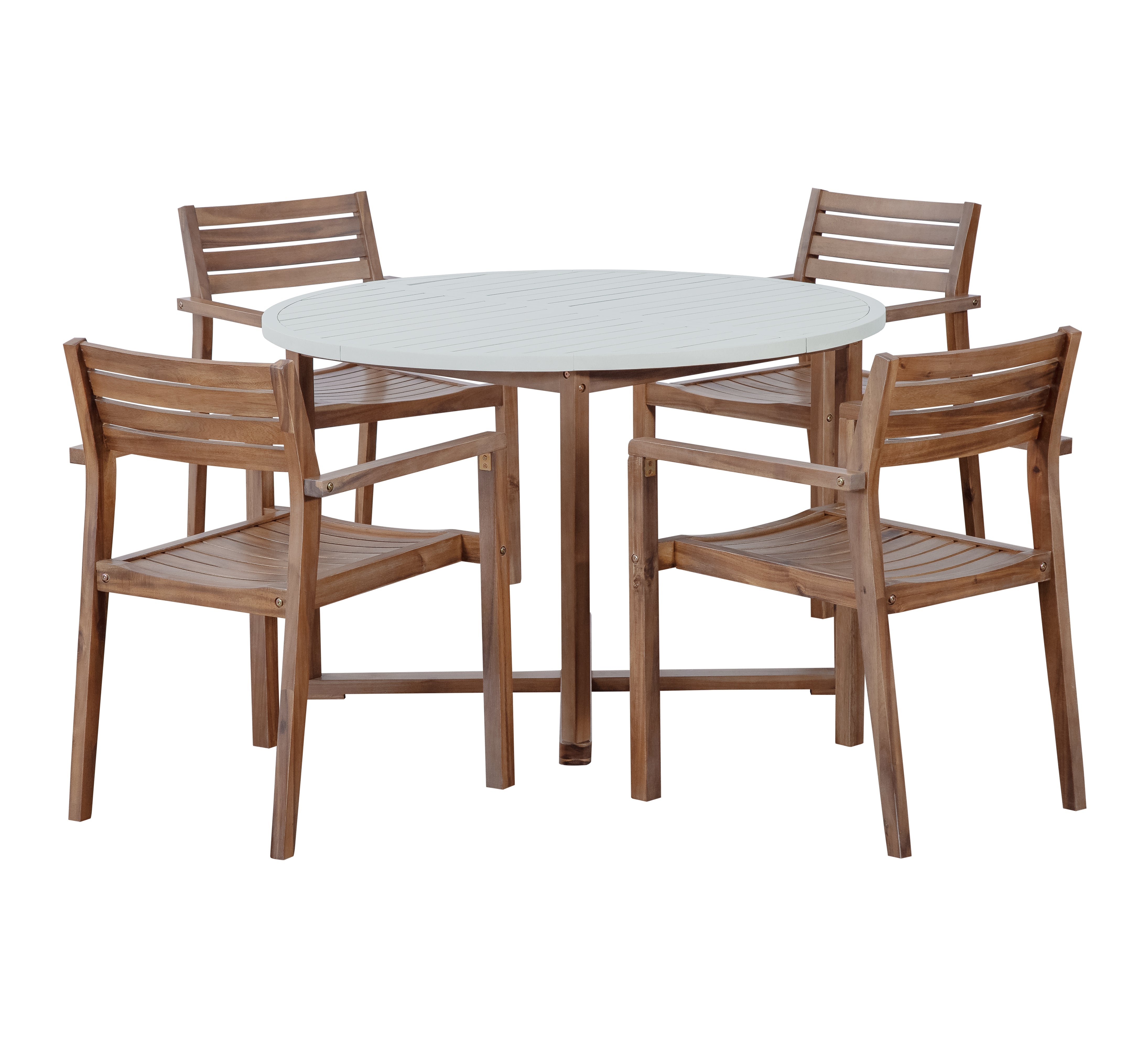 U_STYLE 5-Piece Outdoor Dining Set with 4 Acacia Wood Chairs,47.2" Round Dining Table with Slatted Design, Ideal for Patios, Gardens, Poolsides, and Lawn Areas & Indoor