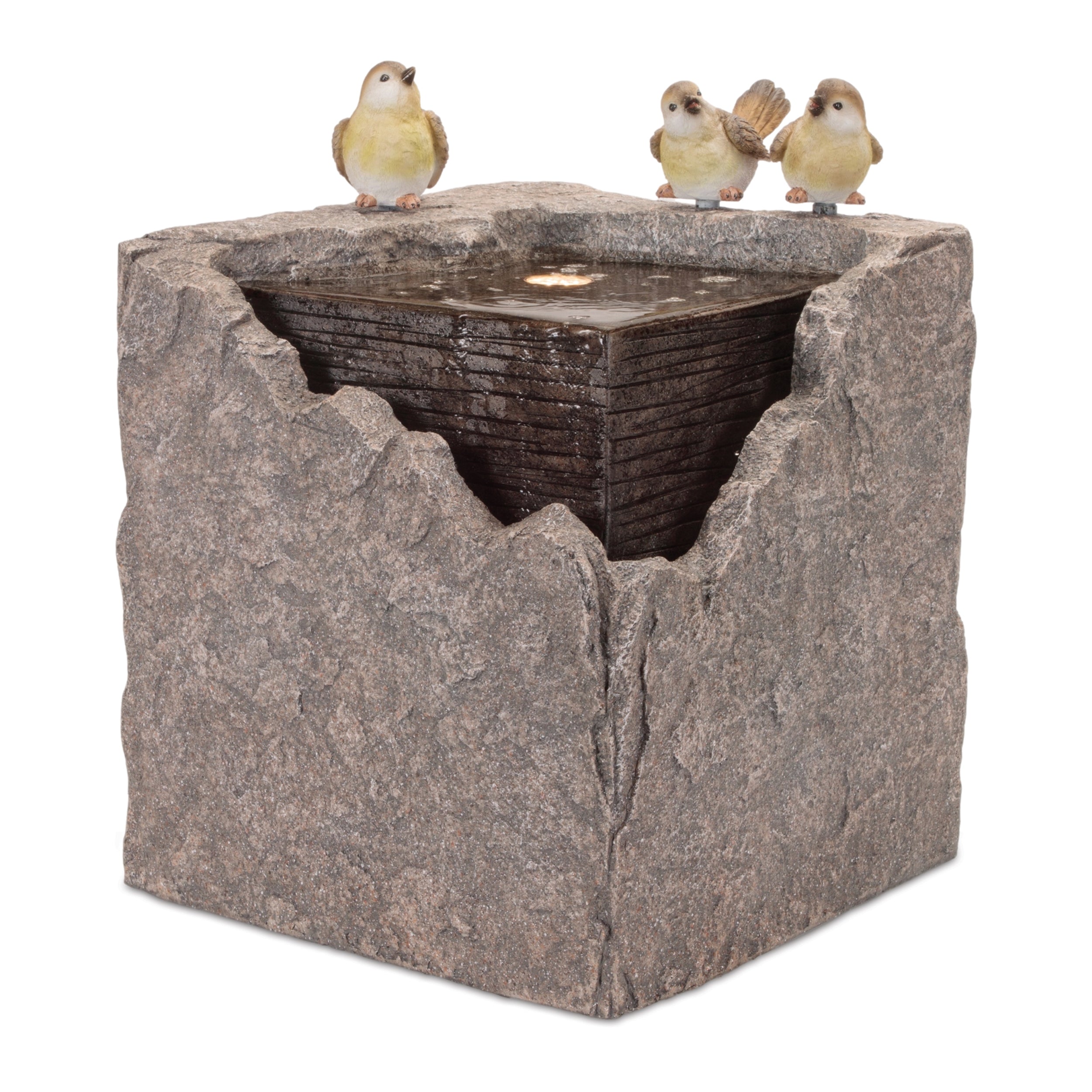 Bubbling Stone Fountain with Bird Accents