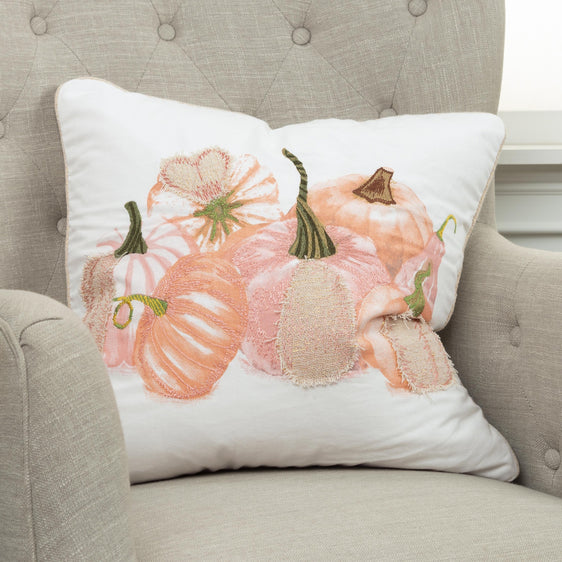 Pumpkins Printed And Embroidered 100% Cotton Duck Pillow Cover
