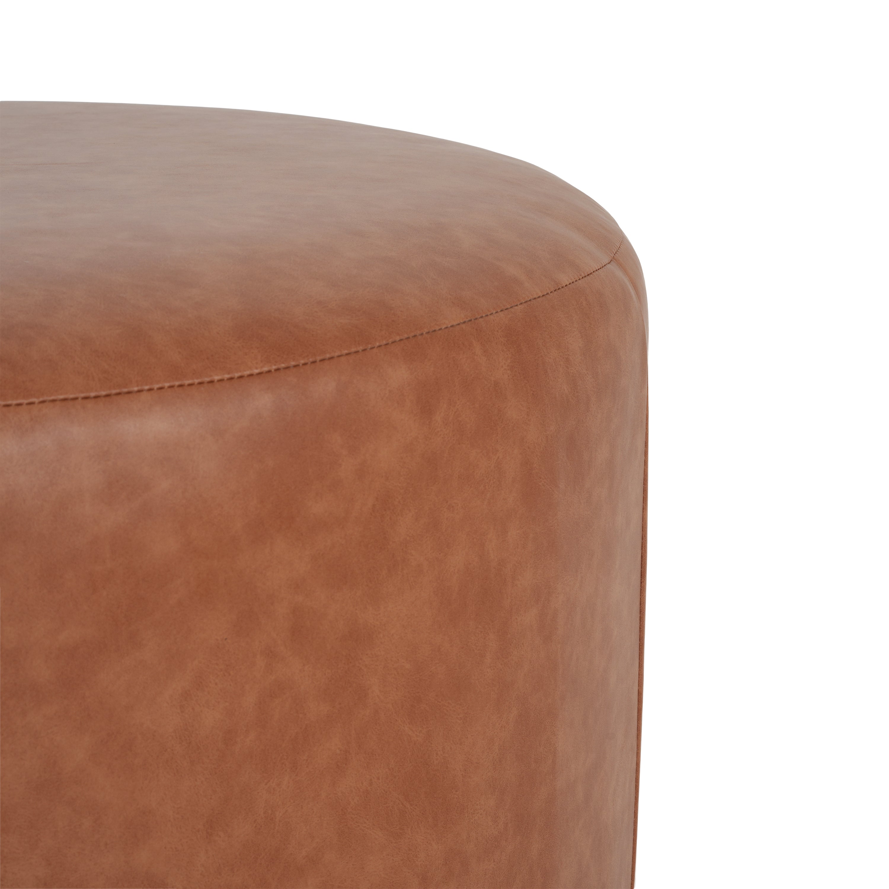 Upholstered Round Vegan Leather Ottoman