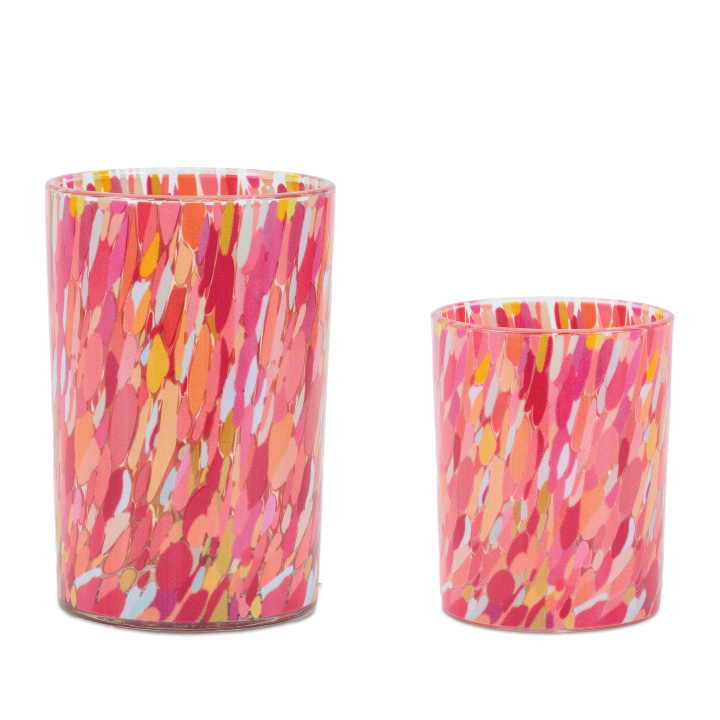Painted Glass Candle Holder, Set of 2