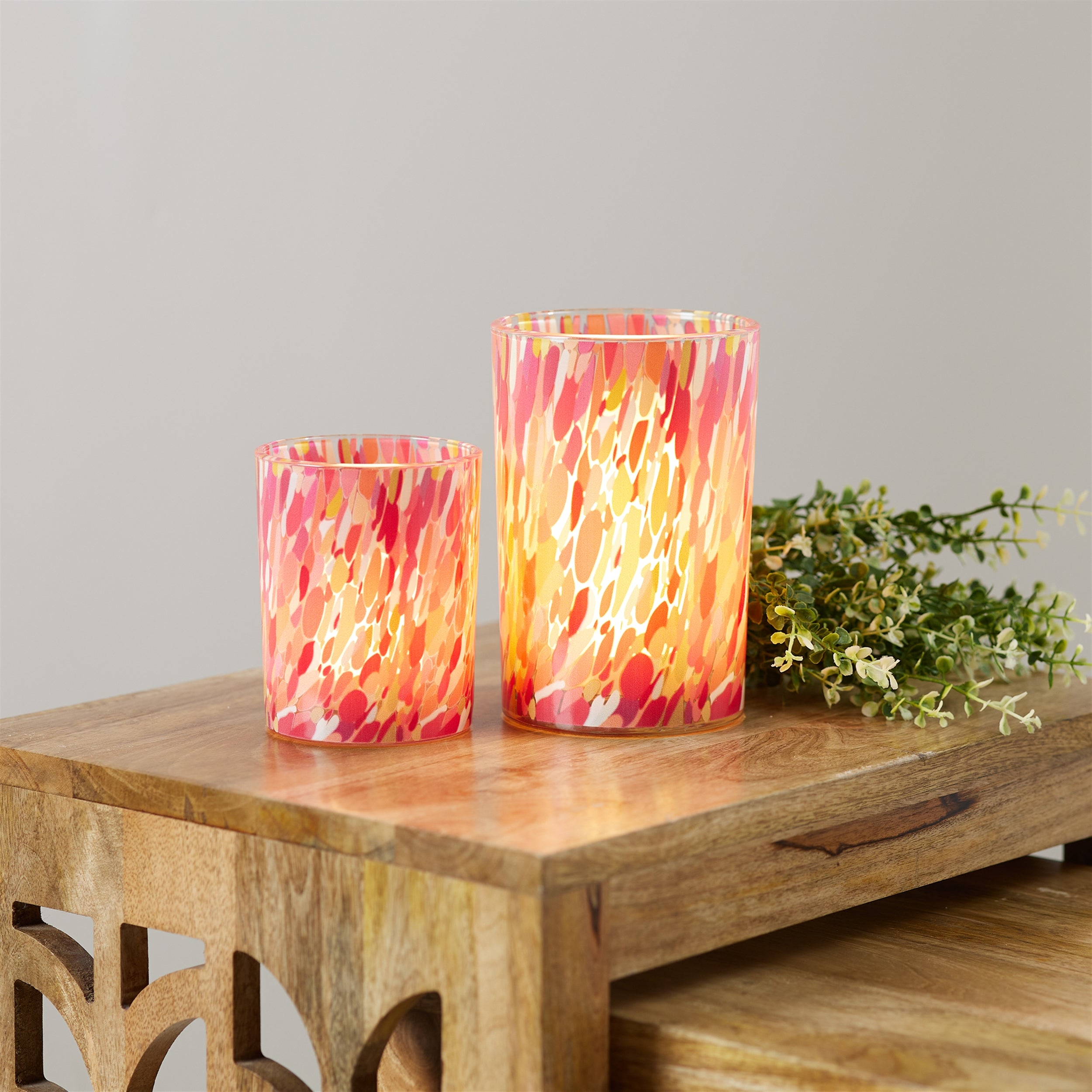 Painted Glass Candle Holder, Set of 2
