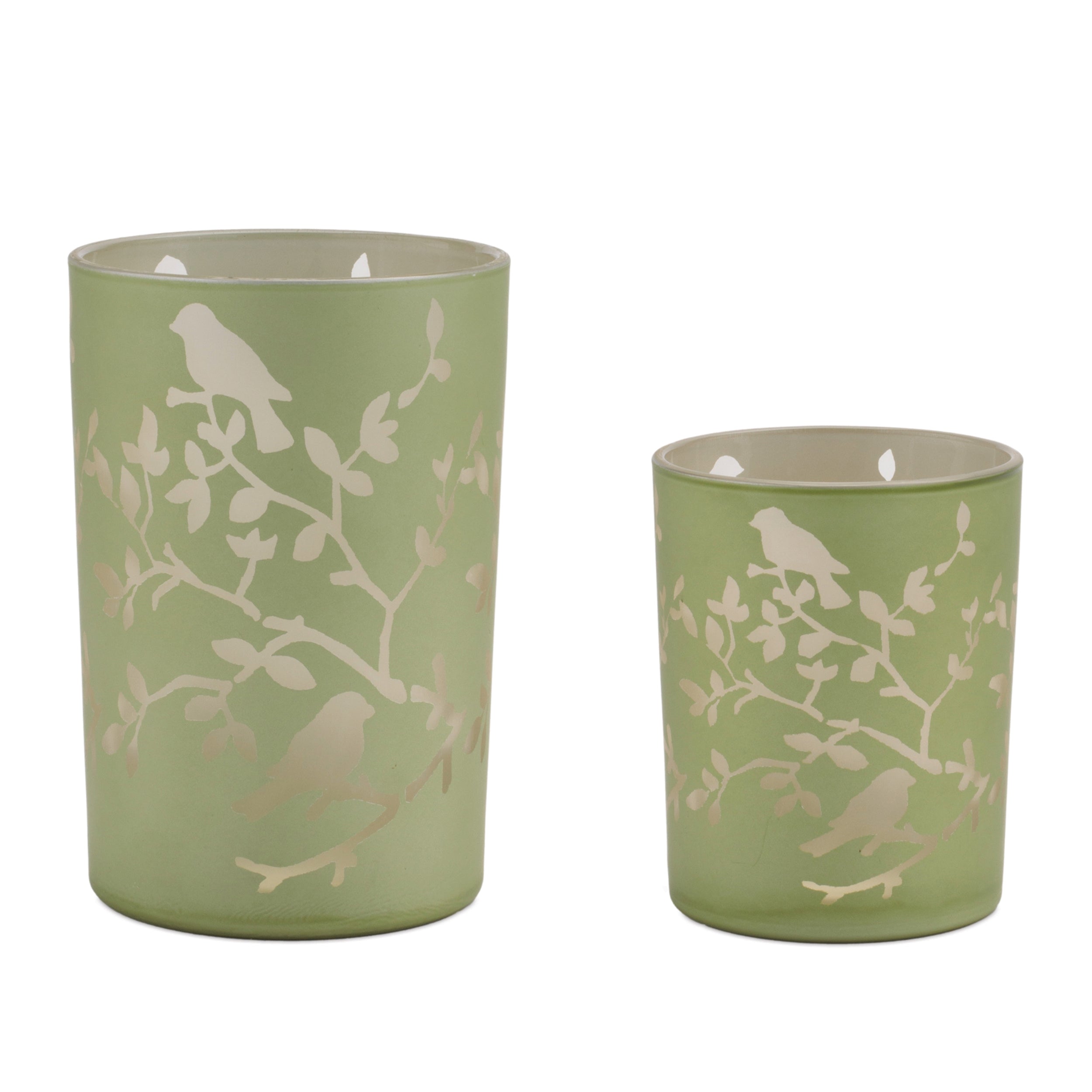 Frosted Floral Bird Candle Holder, Set of 2