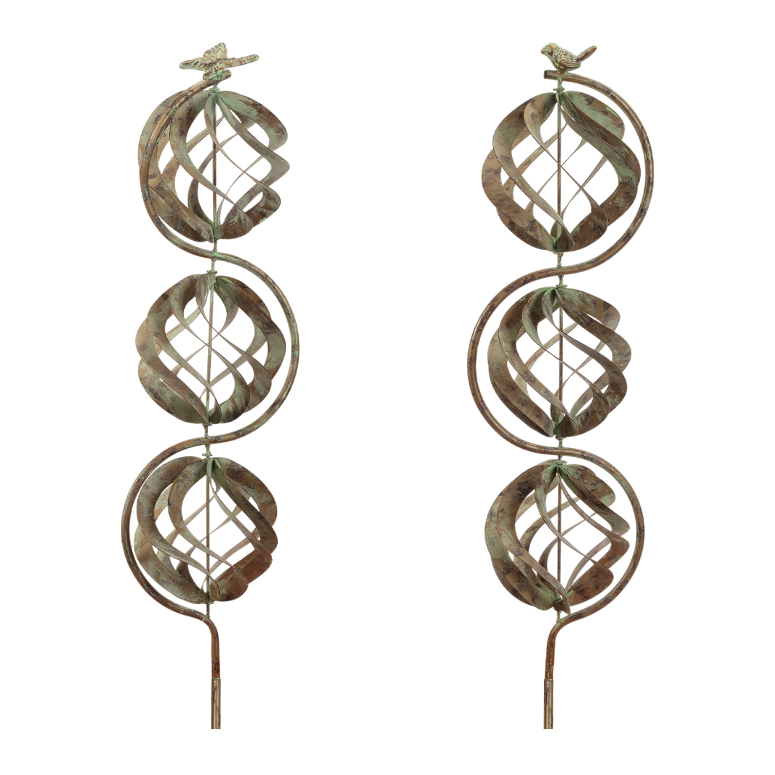 Bird and Butterfly w/Triple Orb Stake, Set of 4