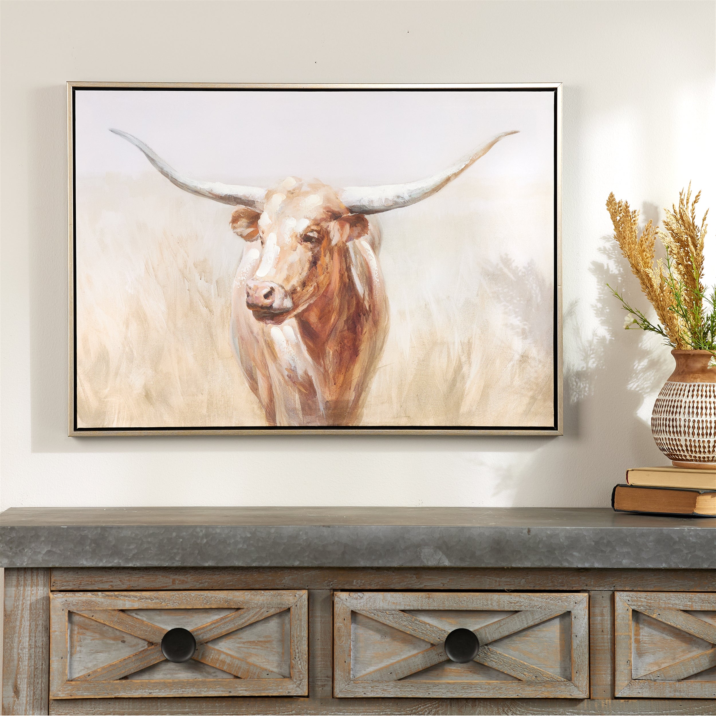 Framed Long Horn Cattle Wall Art