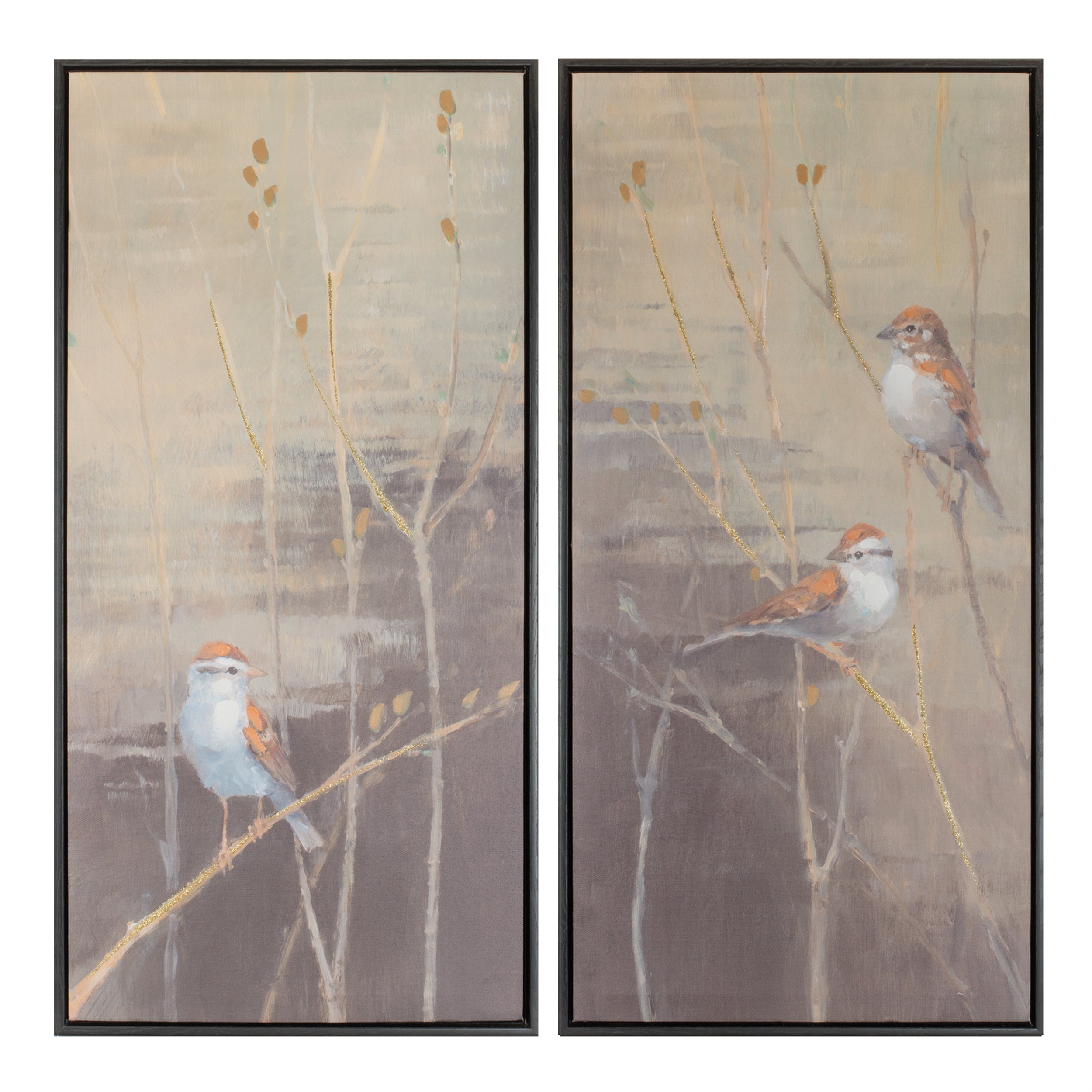 Framed Bird and Pussywillow Wall Print, Set of 2