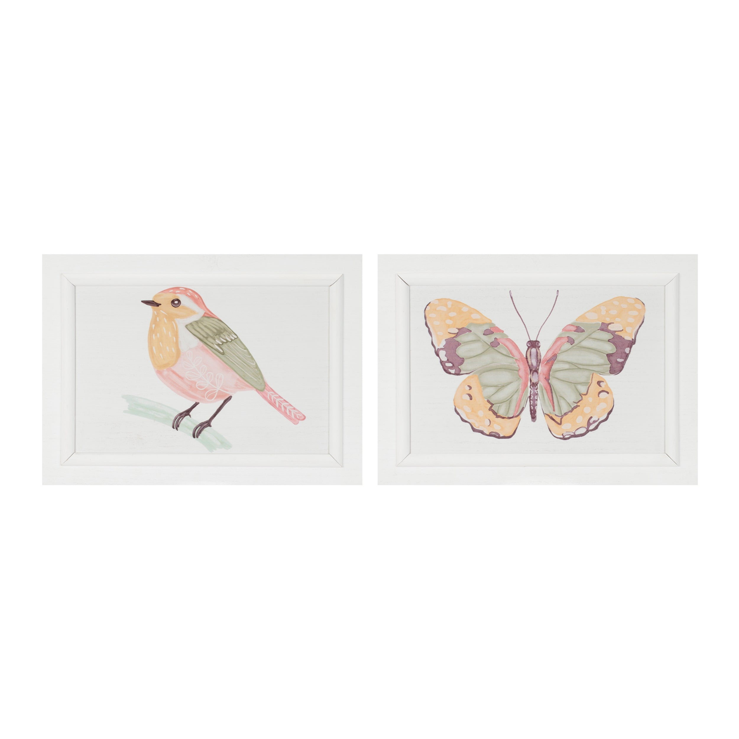 Framed Bird and Butterfly Wall Plaque, Set of 2