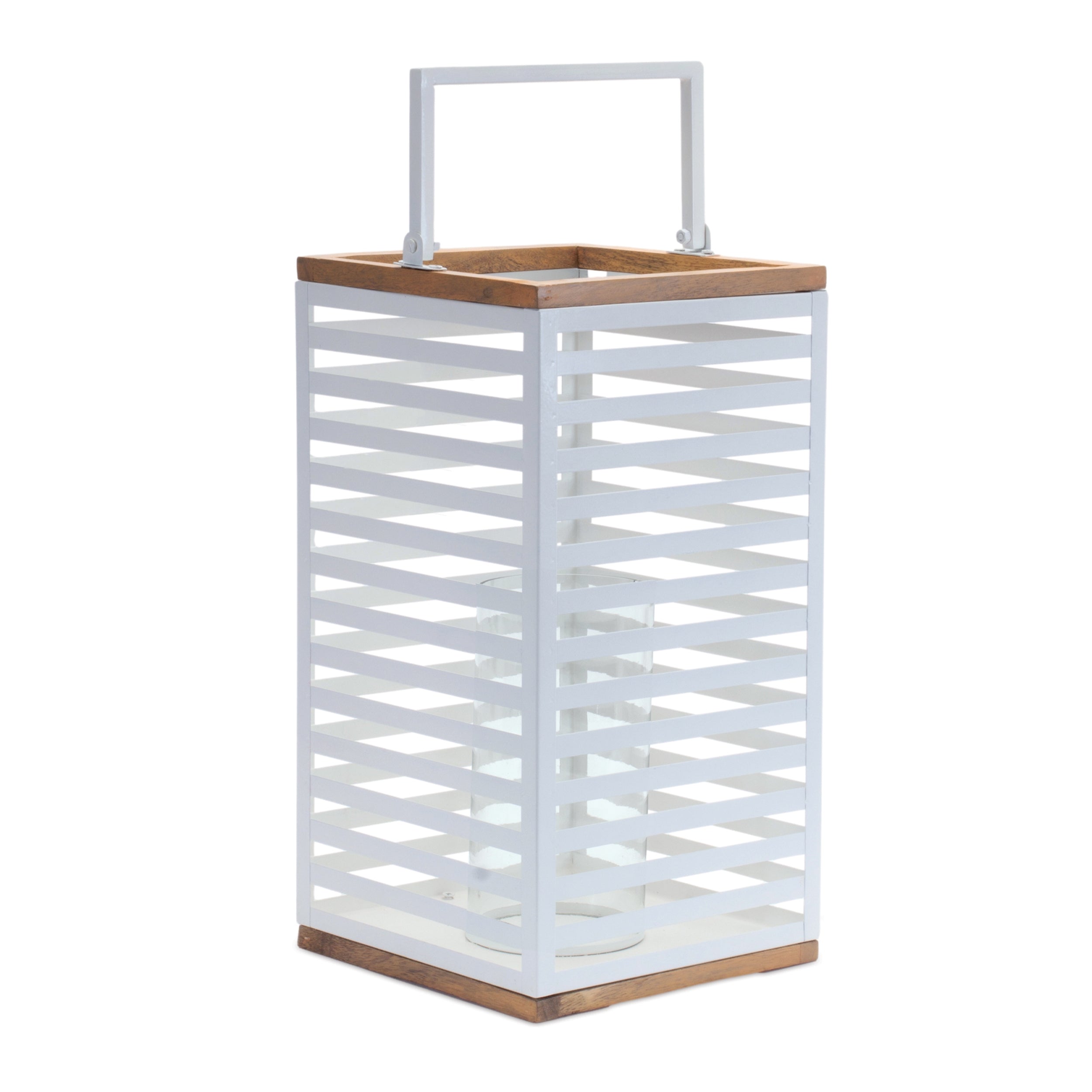 Metal Box Lantern with Natural Wood Accents, Set of 2