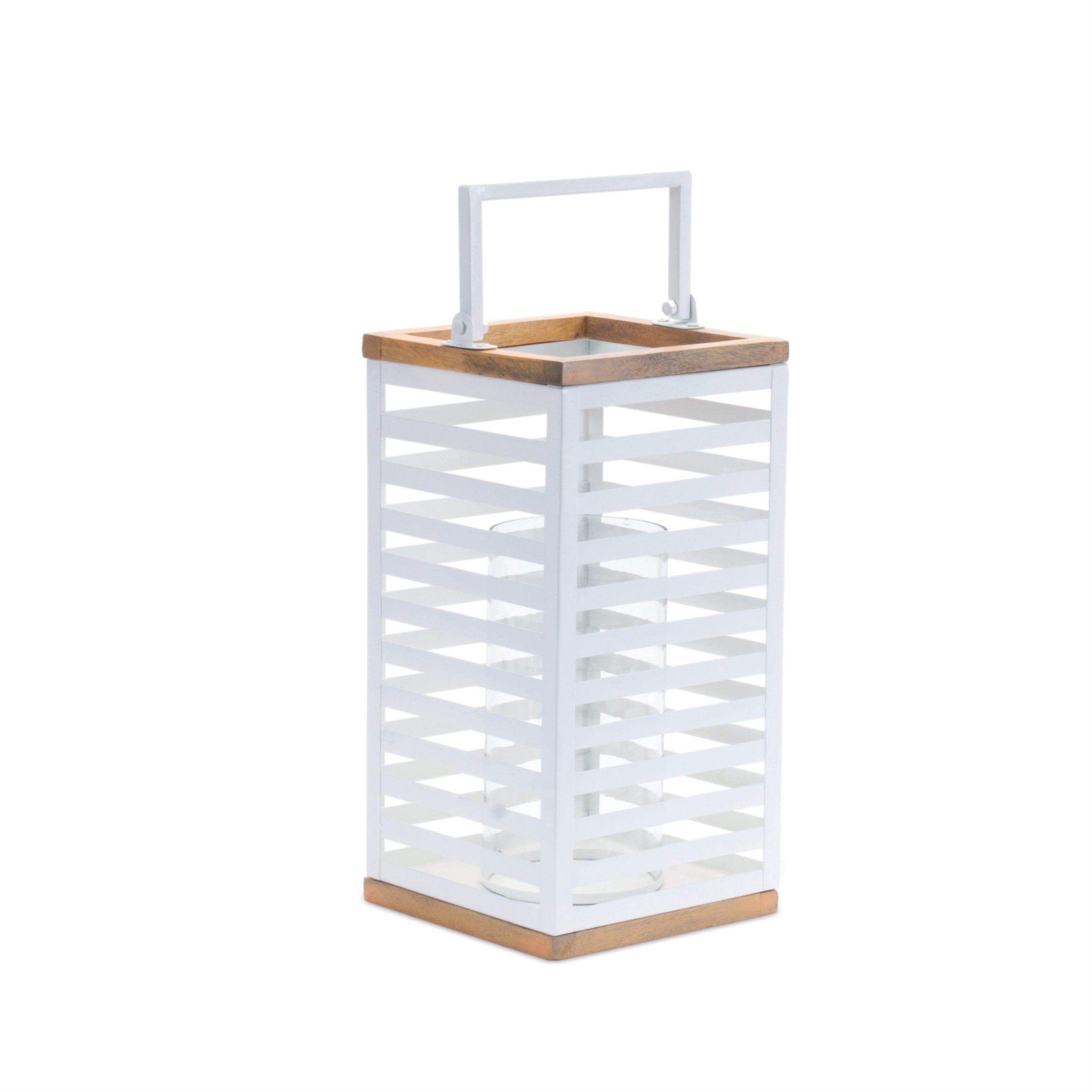 Metal Box Lantern with Natural Wood Accents, Set of 2