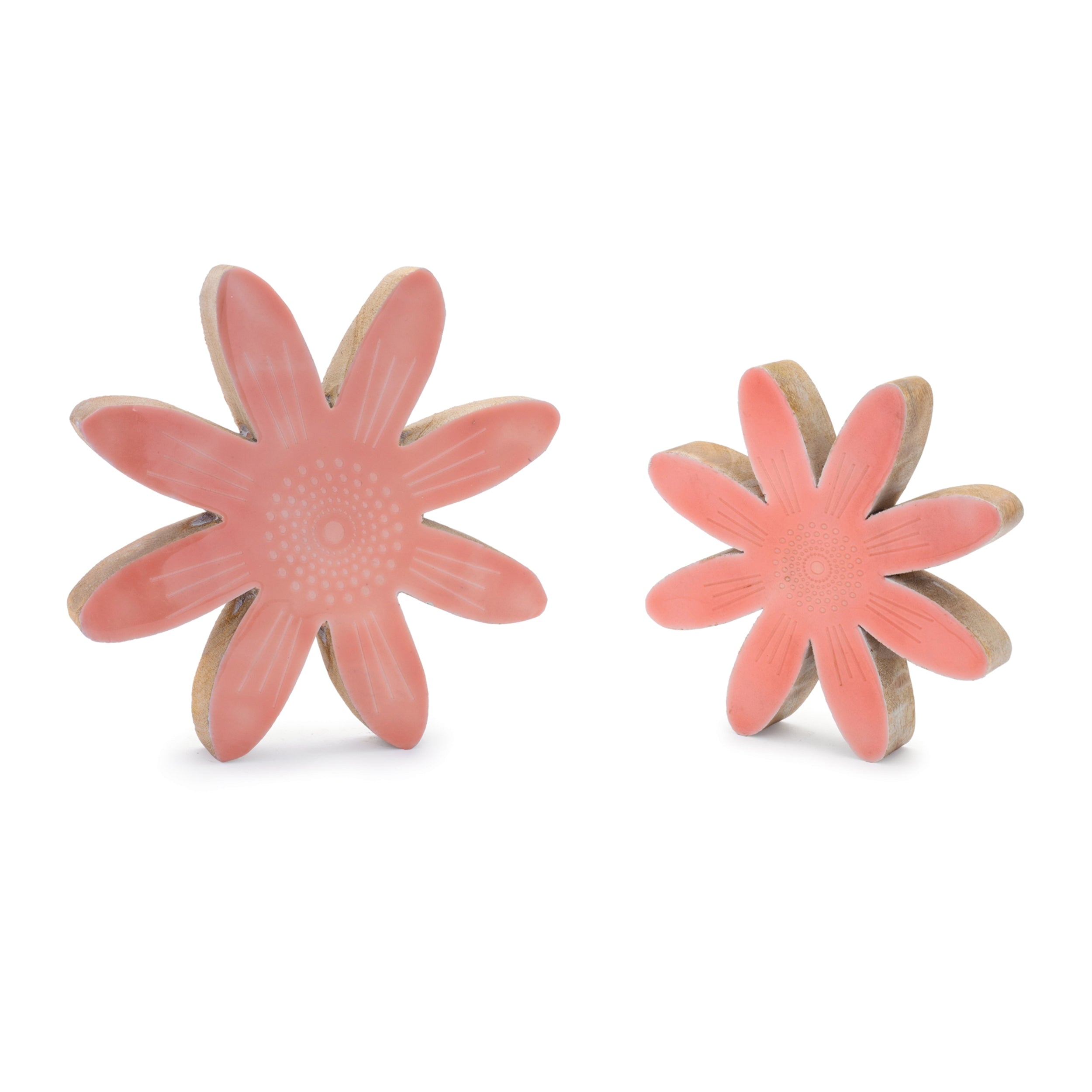 Mango Wood Flower Decor, Set of 2