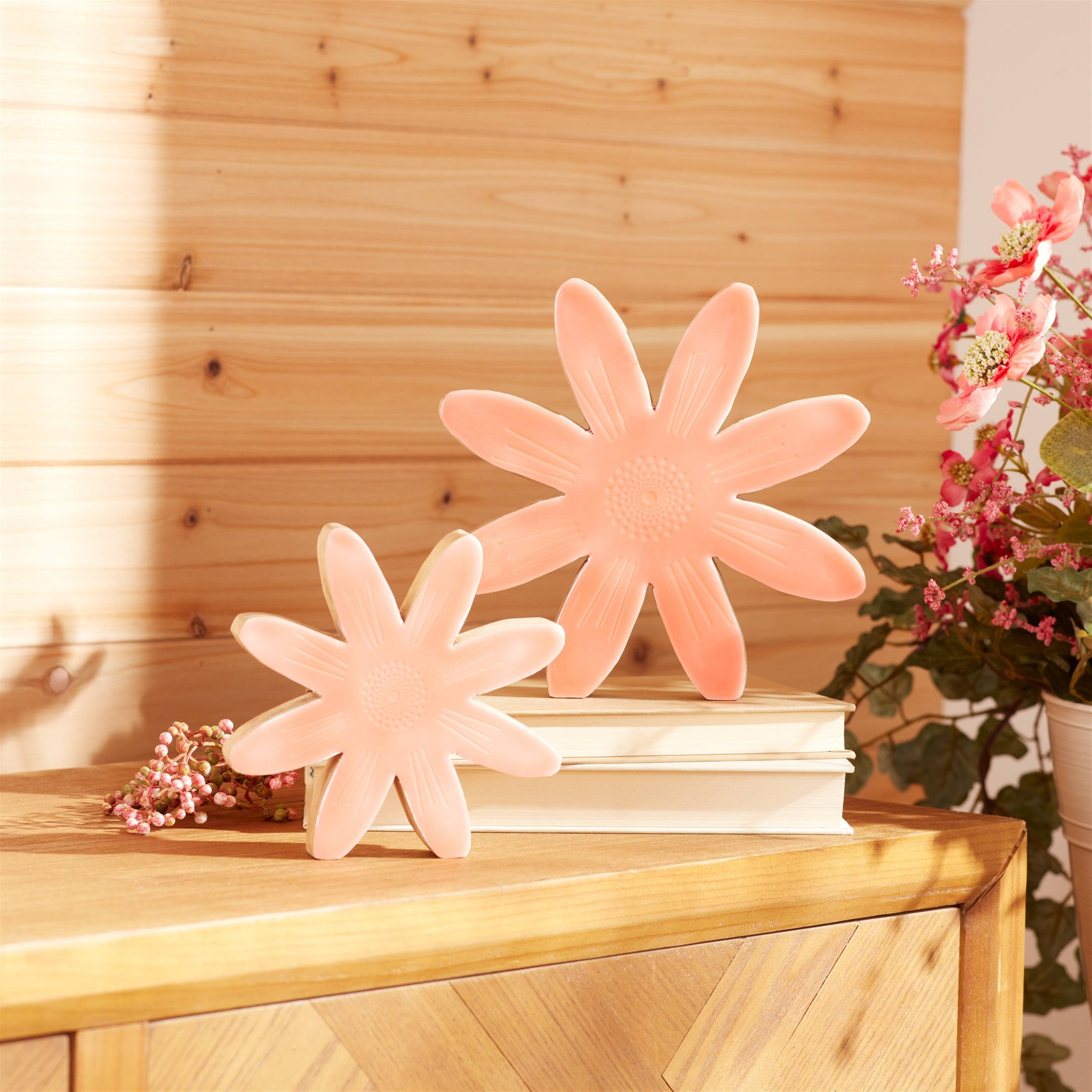 Mango Wood Flower Decor, Set of 2