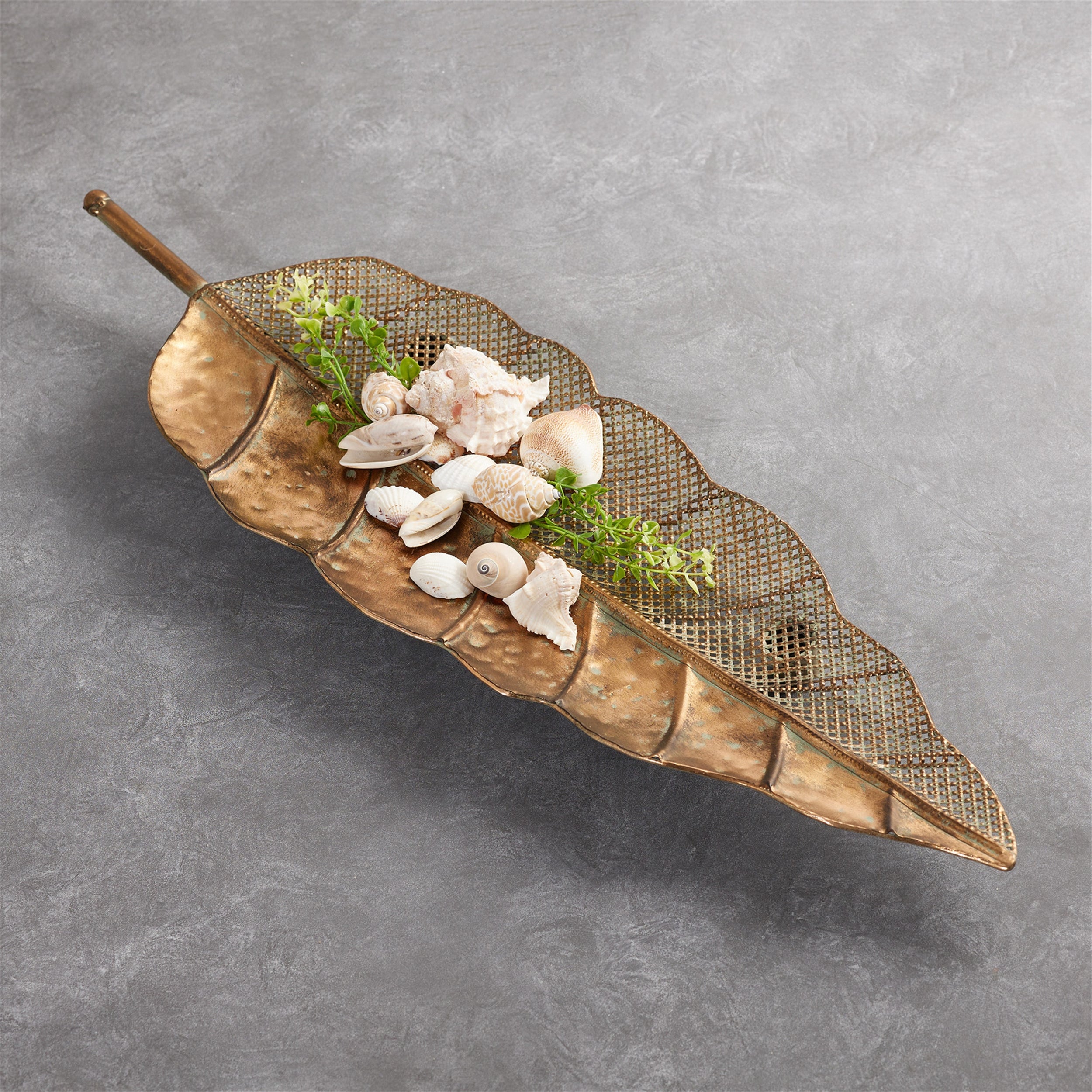 Distressed Metal Leaf Tray, Set of 2