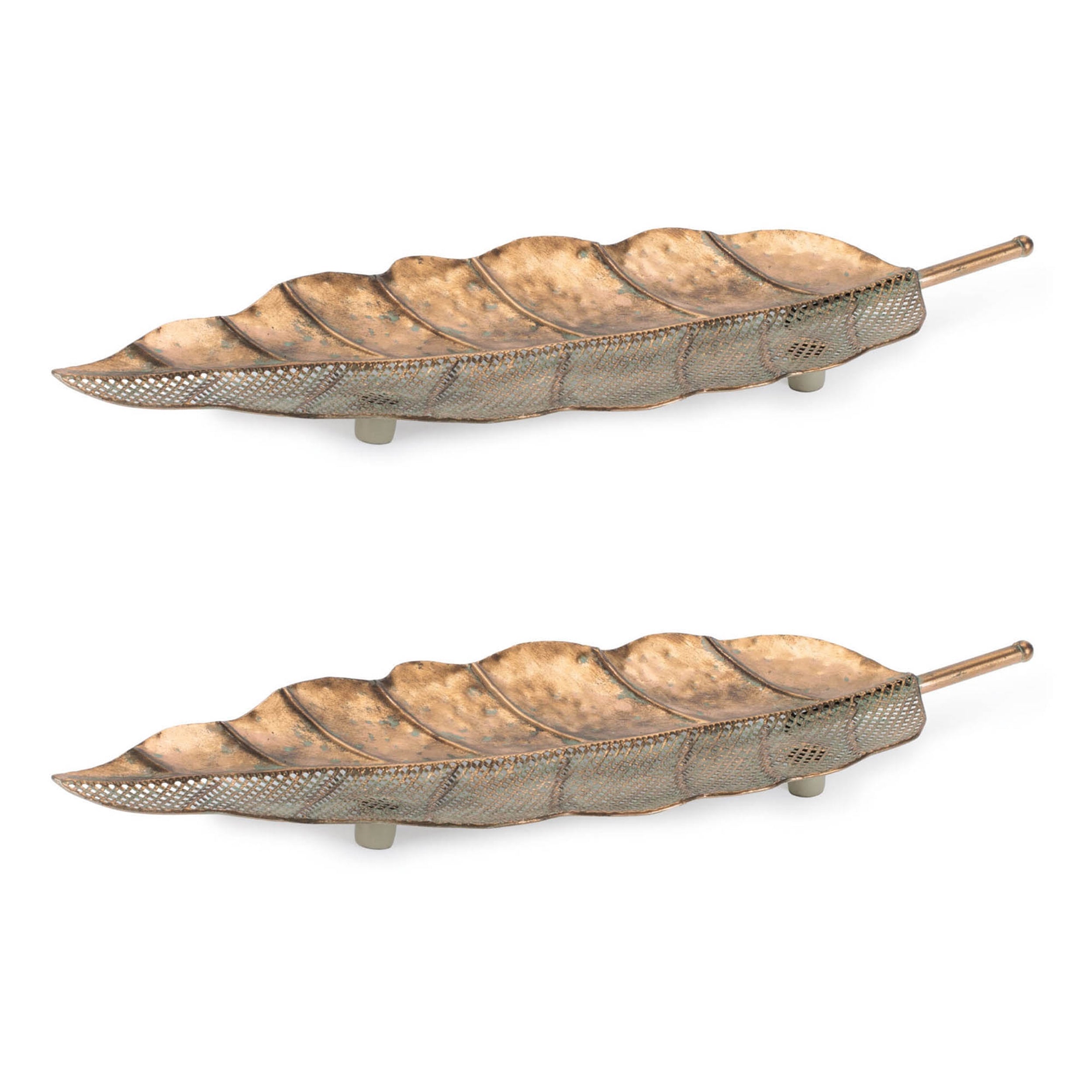 Distressed Metal Leaf Tray, Set of 2