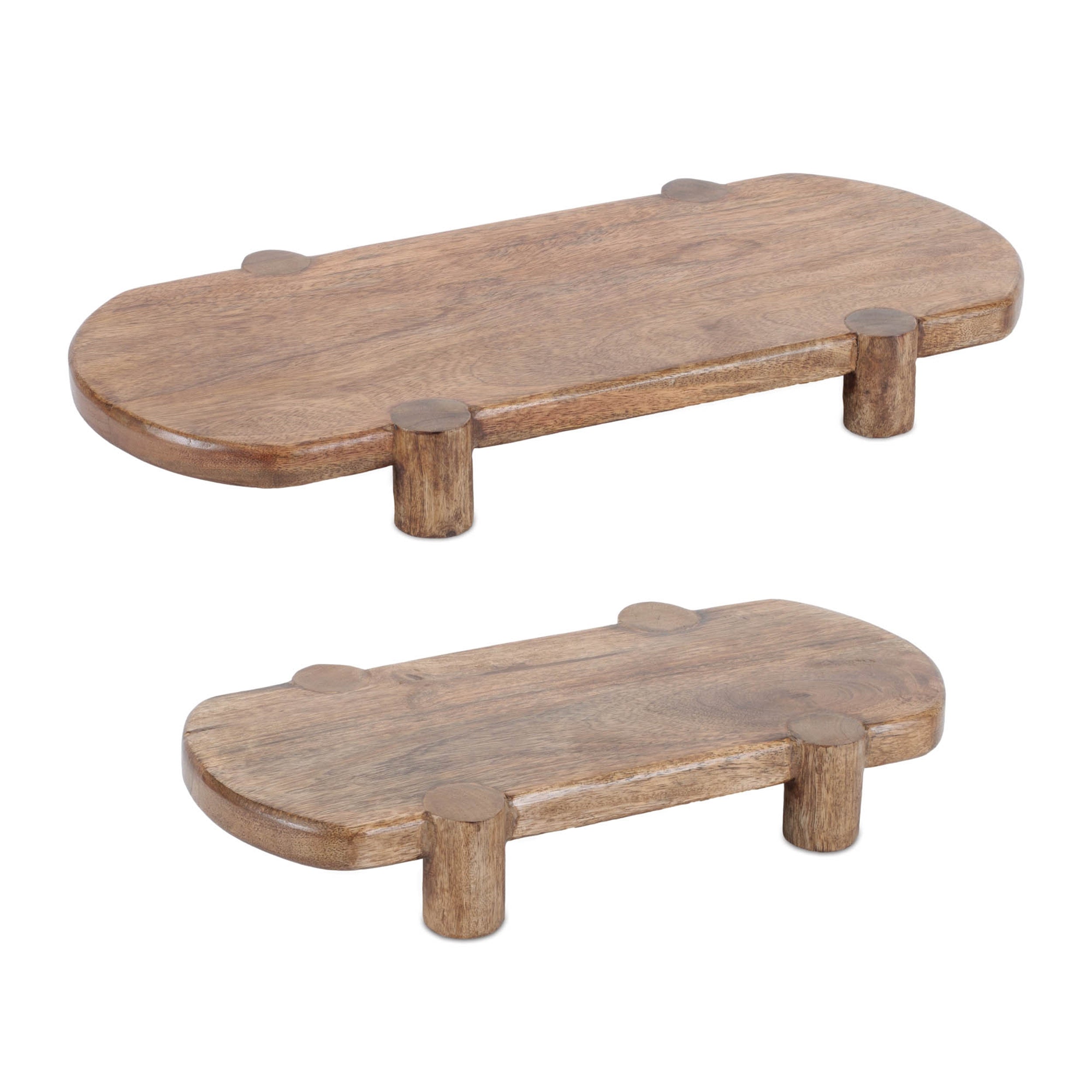 Mango Wood Pedestal Tray, Set of 2