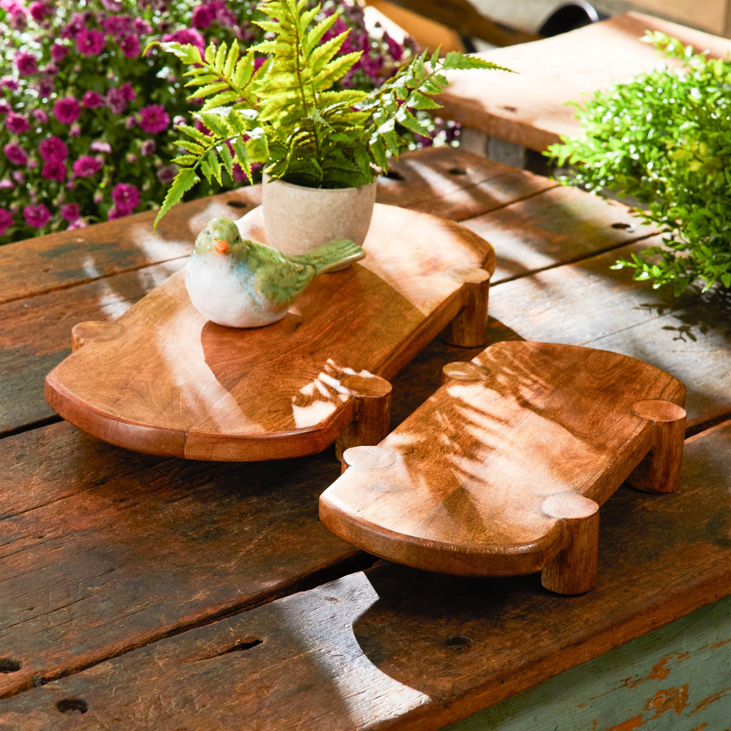 Mango Wood Pedestal Tray, Set of 2