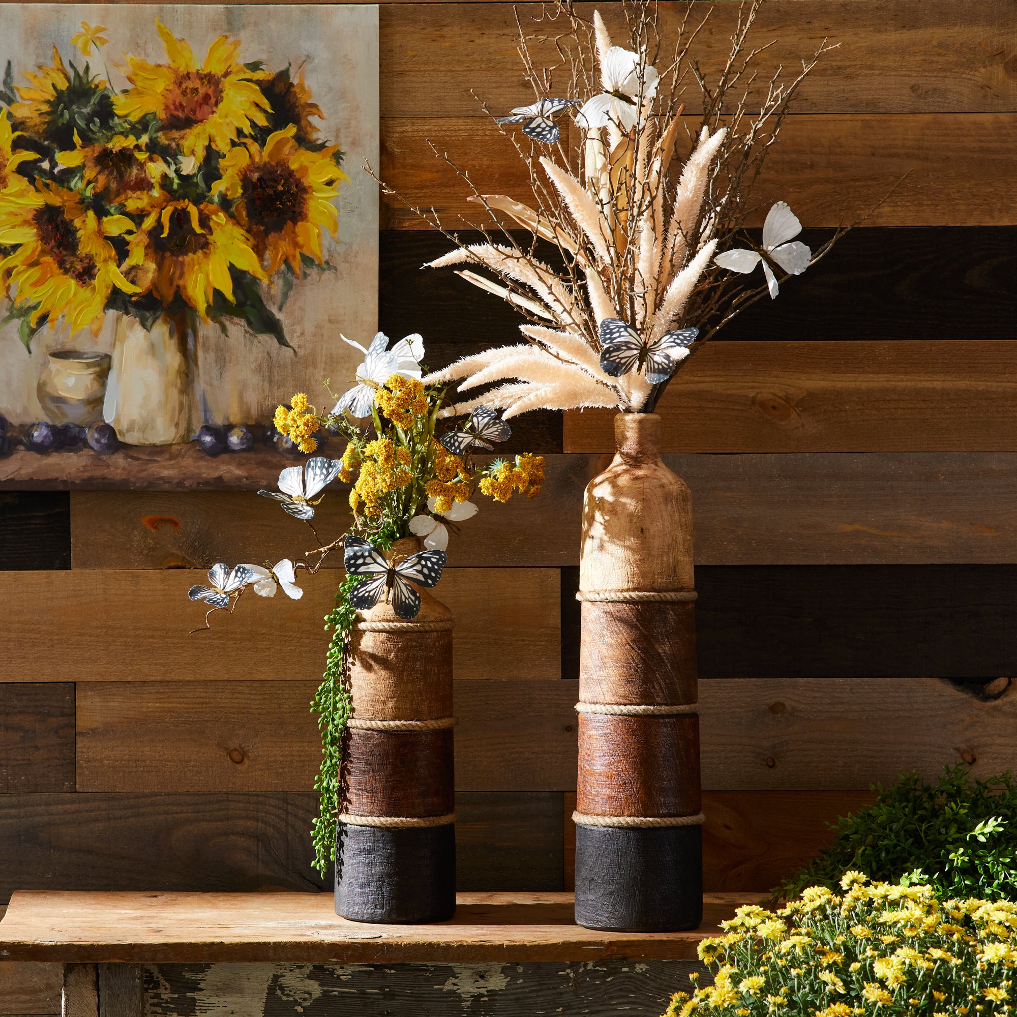 Multi-Toned Mango Wood Floor Vase 23.75"H