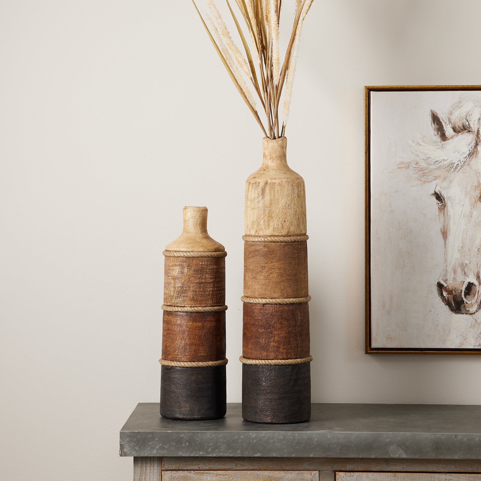Multi-Toned Mango Wood Floor Vase 23.75"H
