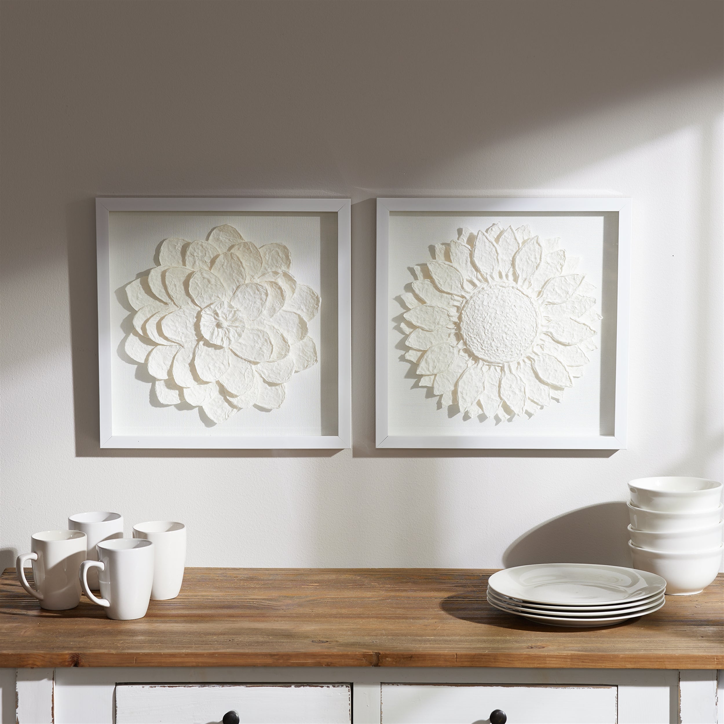 Framed Floral Wall Plaque Under Glass, Set of 2
