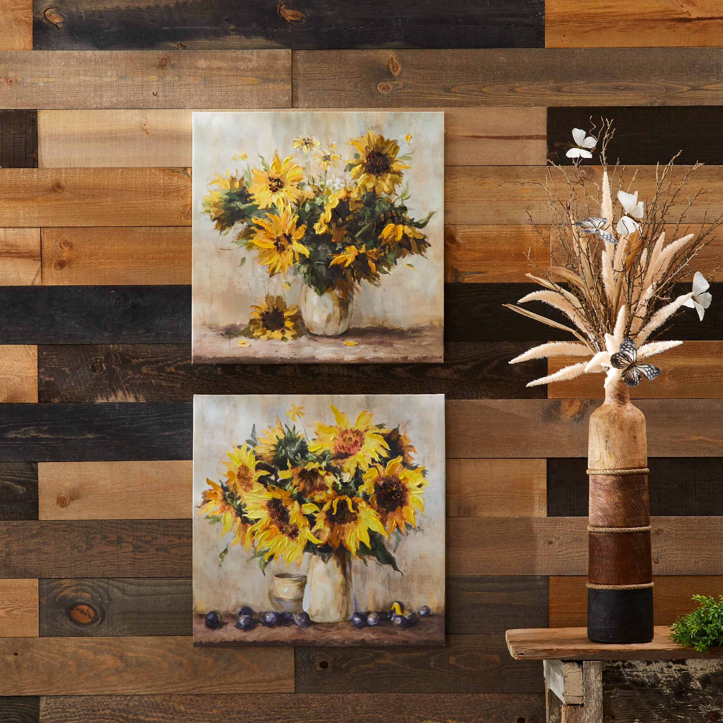 Sunflower Vase Canvas Wall Art, Set of 2