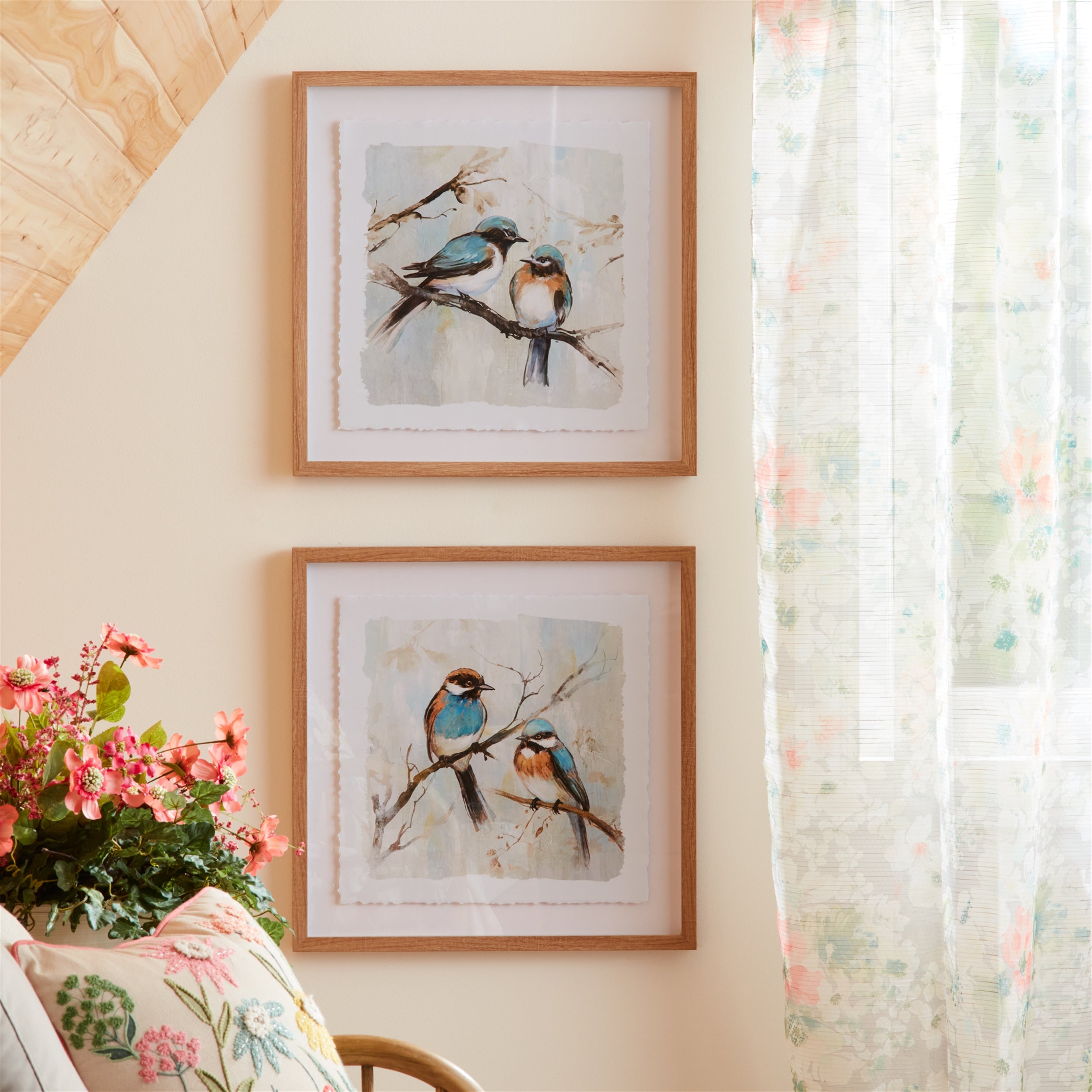 Framed Bird Couple Wall Print, Set of 2