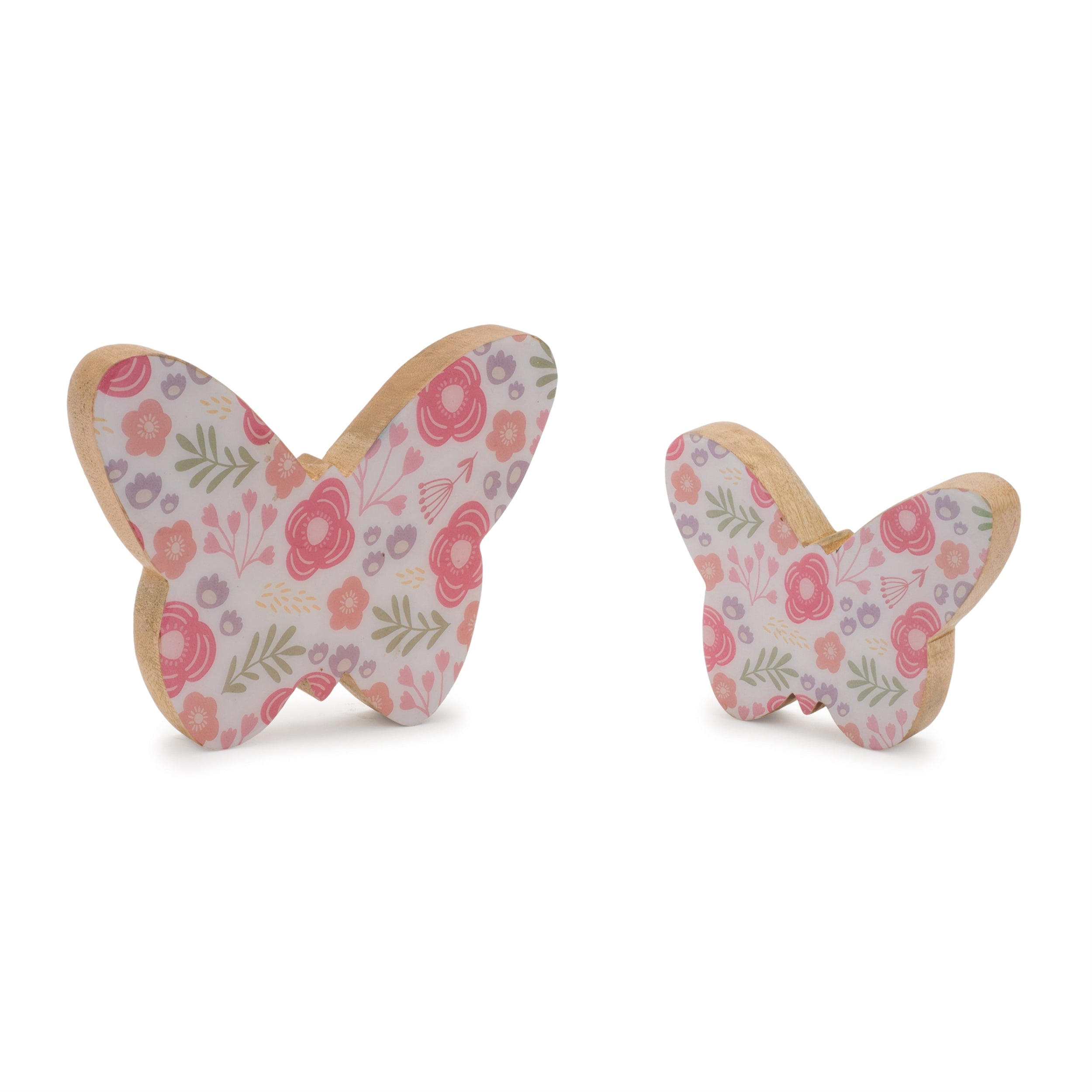 Wood Floral Patterned Butterfly Decor, Set of 2