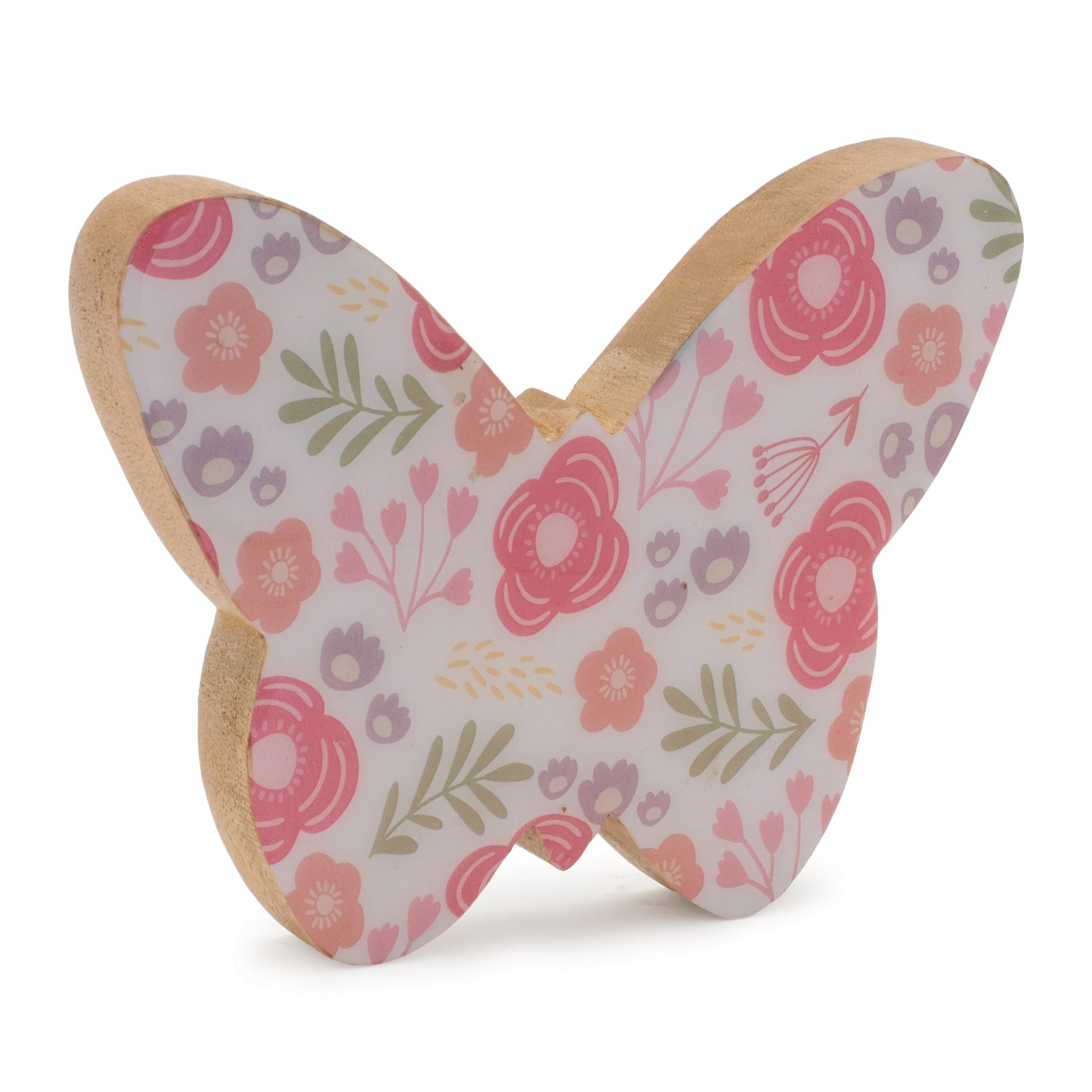 Wood Floral Patterned Butterfly Decor, Set of 2