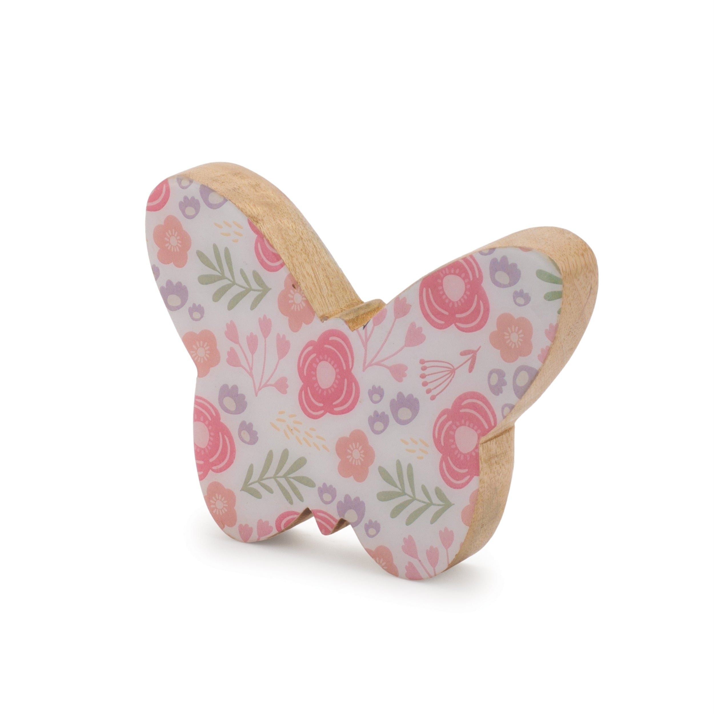 Wood Floral Patterned Butterfly Decor, Set of 2
