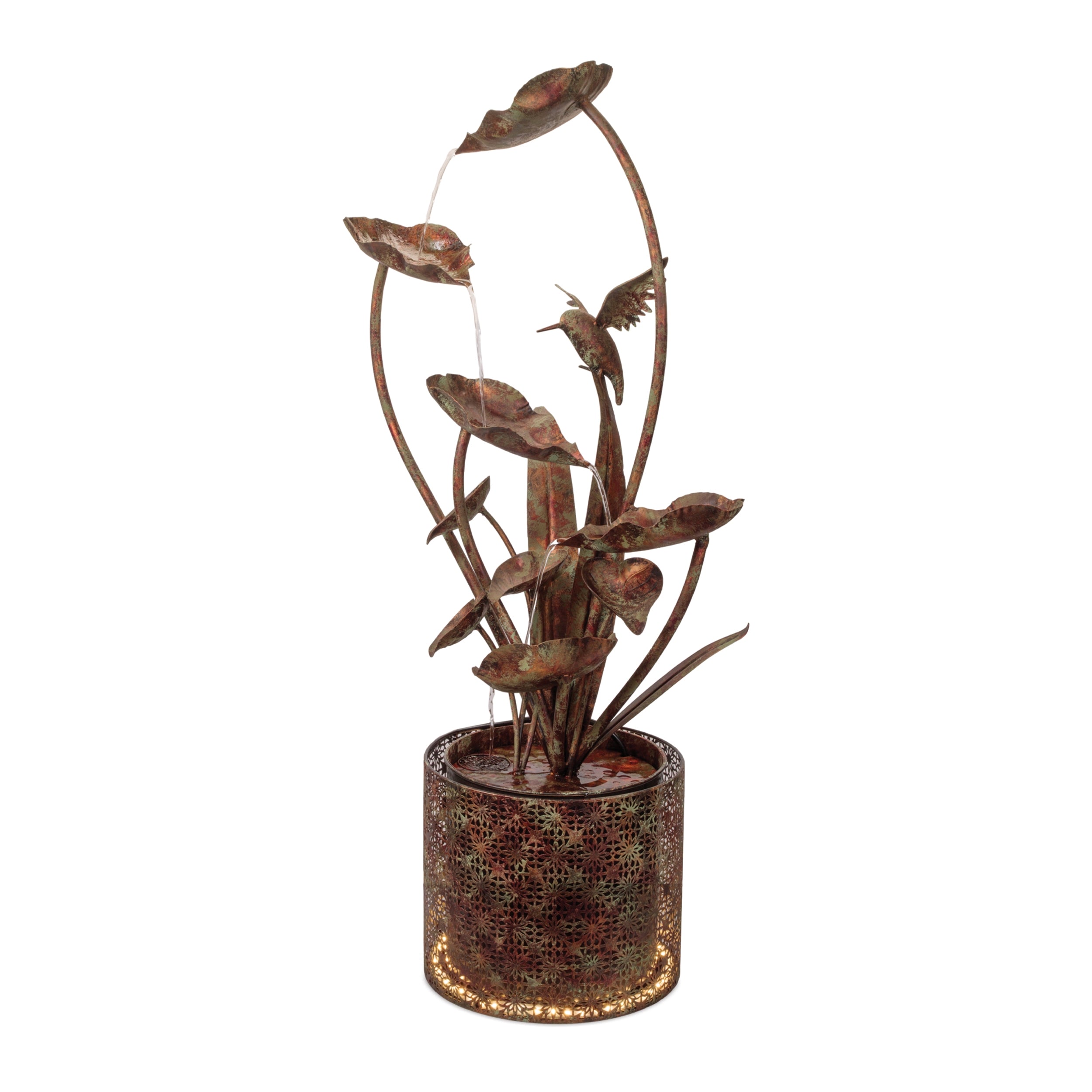 Cascading Iron Hummingbird and Leaf Fountain