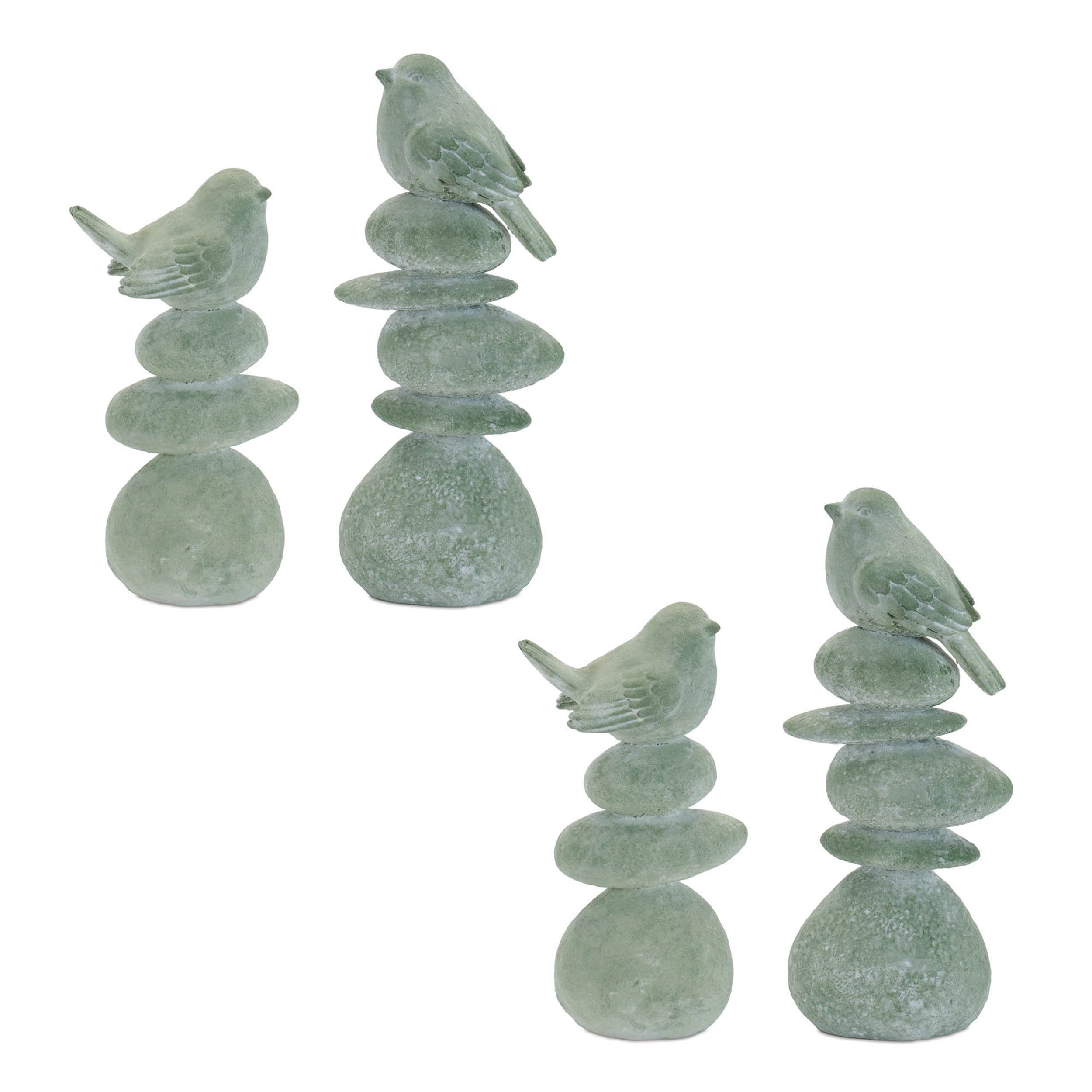 Bird on Rock Stack Figurine, Set of 4
