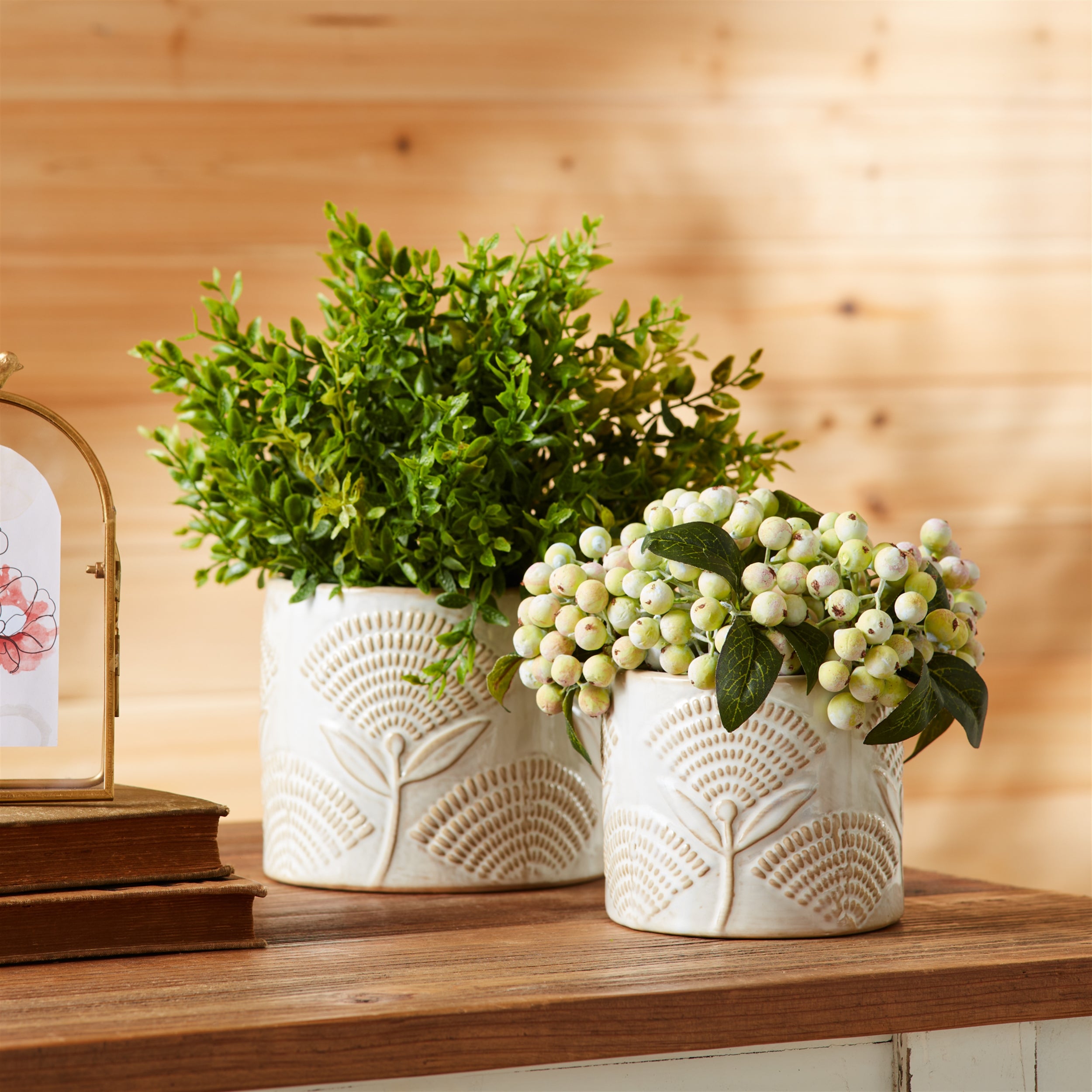 Porcelain Floral Patterned Planter, Set of 2