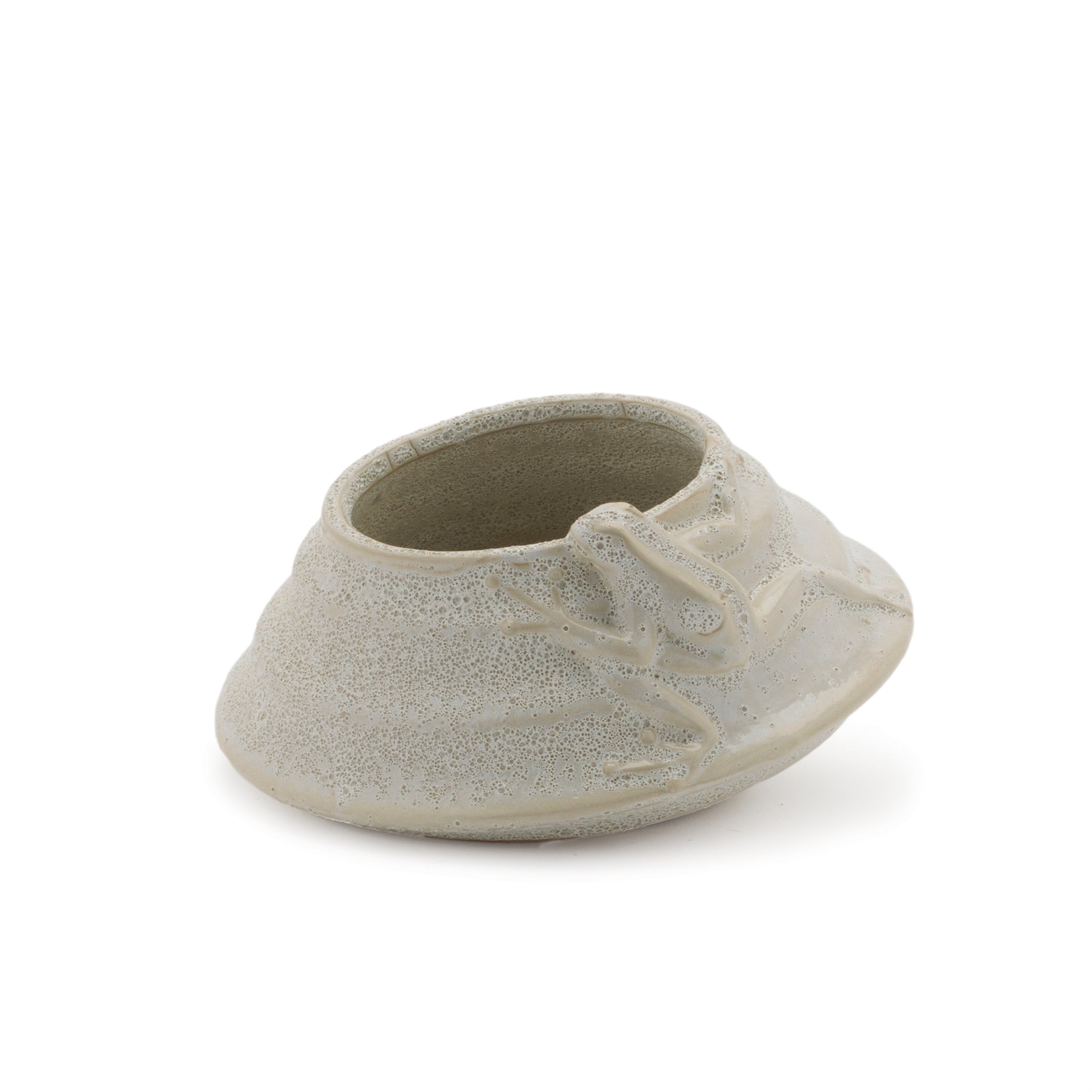 Round Porcelain Planter with Frog, Set of 2