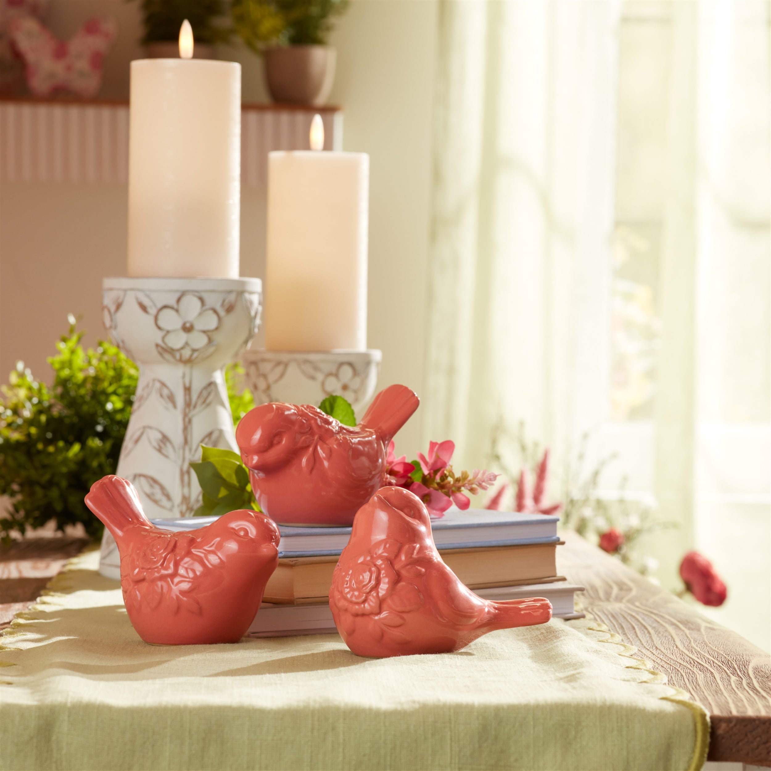 Ceramic Floral Bird Figurine, Set of 6