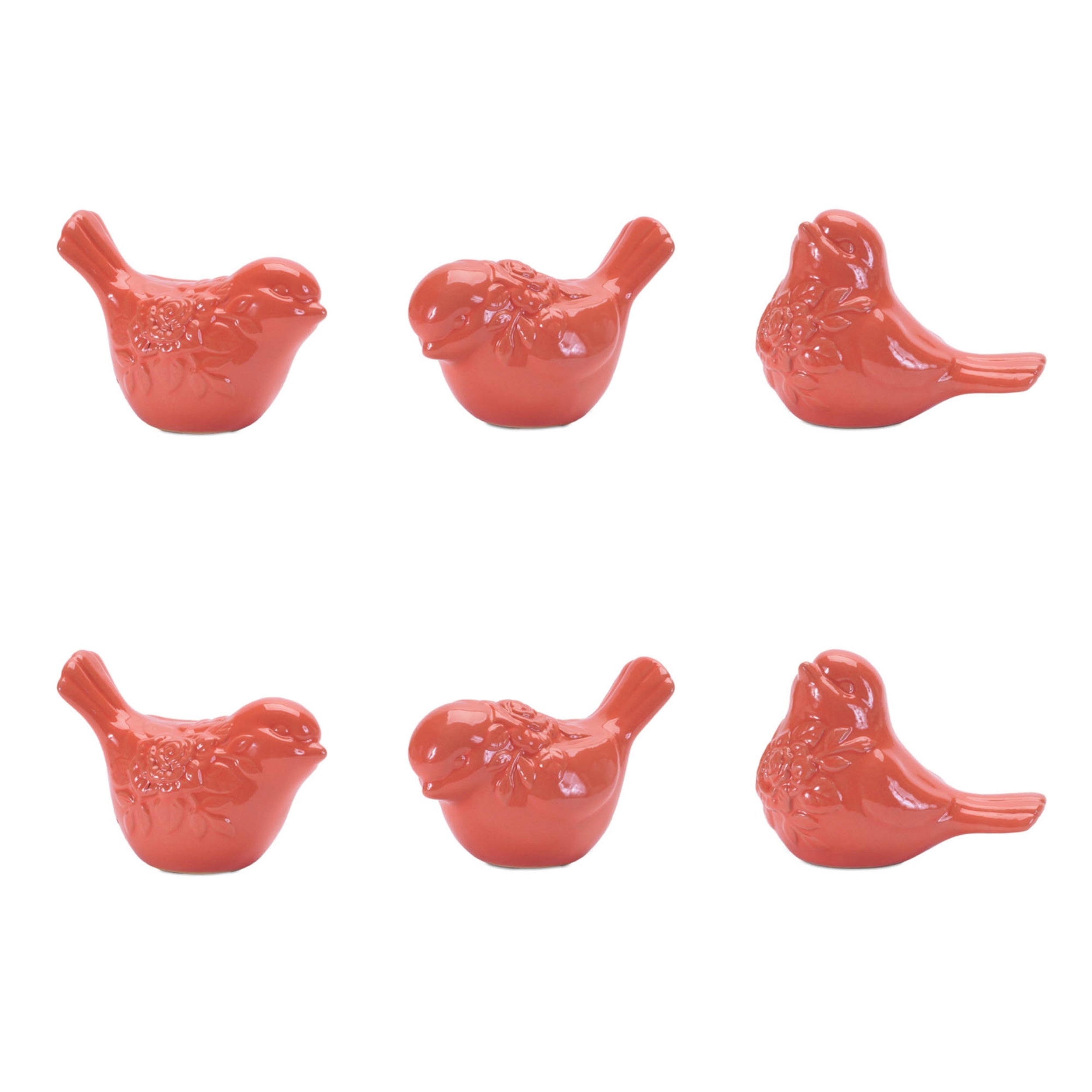 Ceramic Floral Bird Figurine, Set of 6