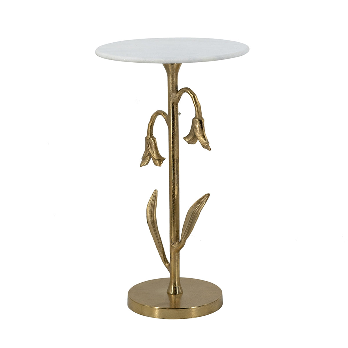 Gold Tulip Side Table With White Marble Top
