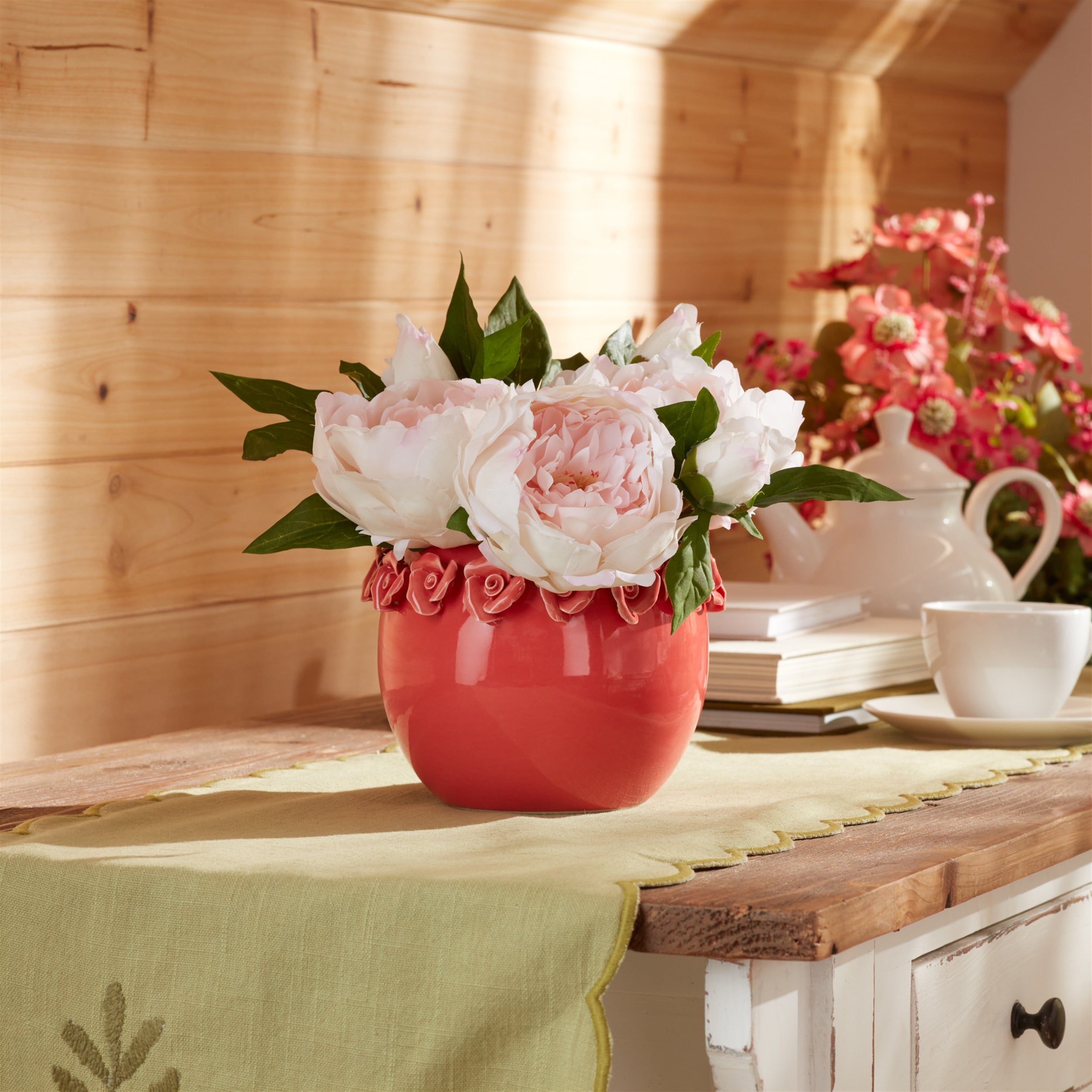 Red Storeware Bud Vase with Floral Accent, Set of 2