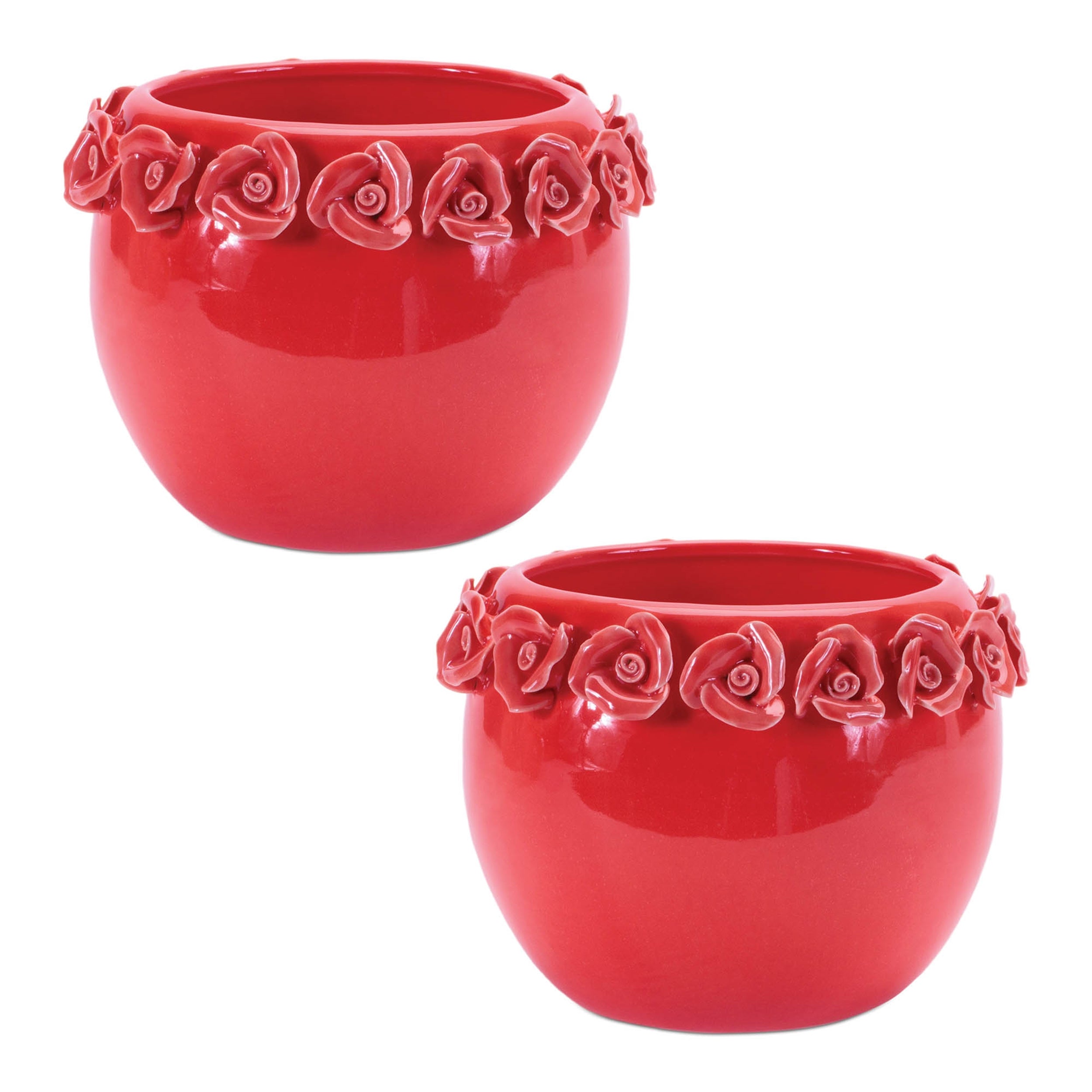 Red Storeware Bud Vase with Floral Accent, Set of 2
